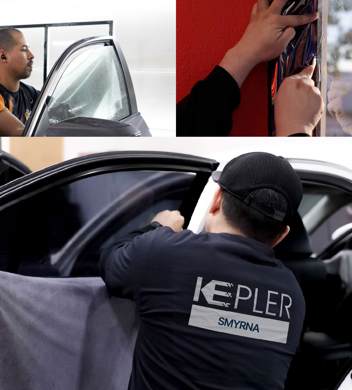 Automotive Window Tinting Expert Applying Film in Smyrna, Georgia