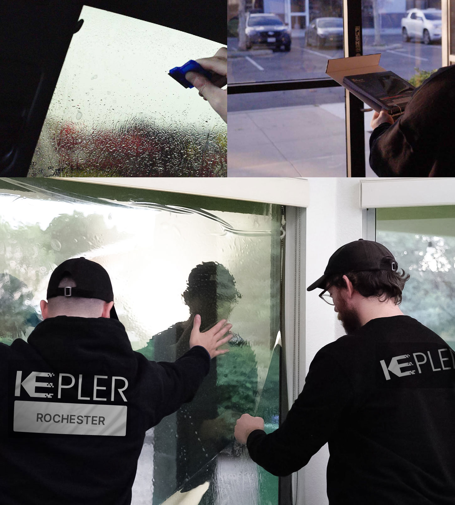 Kepler Technician Applying High-tech Window Tint to Home in Rochester