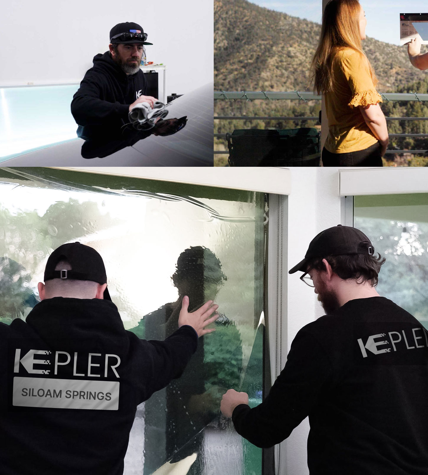 Expert Technician Fitting High-tech Window Tint to Home in Siloam Springs