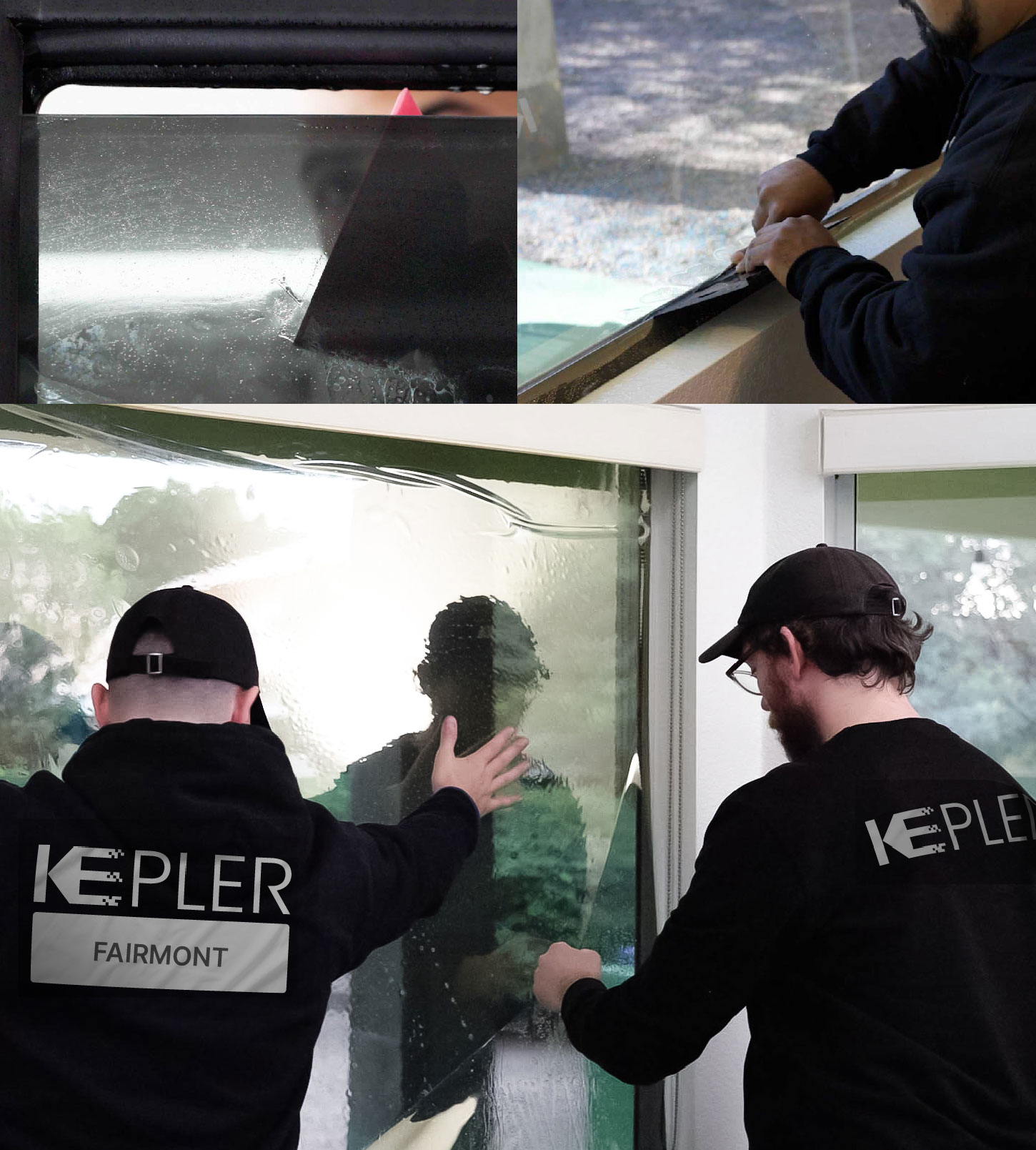 Expert Technician Applying Advanced Window Tint to Home in Fairmont