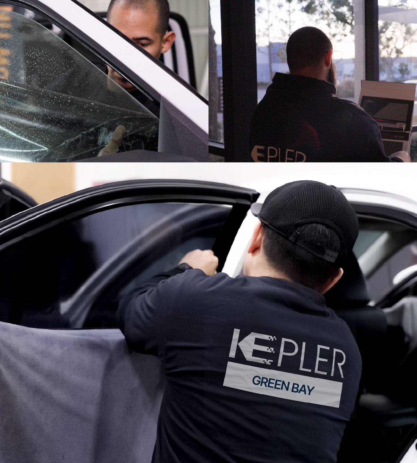 Automotive Window Tinting Expert Applying Film in Green Bay, Wisconsin