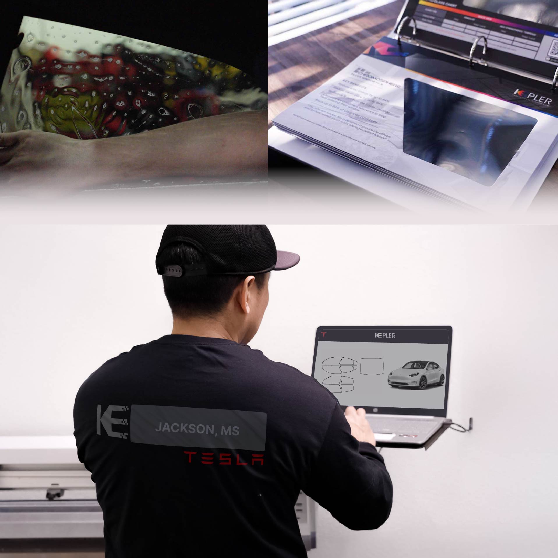 Kepler Technician Fitting High-tech Window Tint to Tesla in Jackson