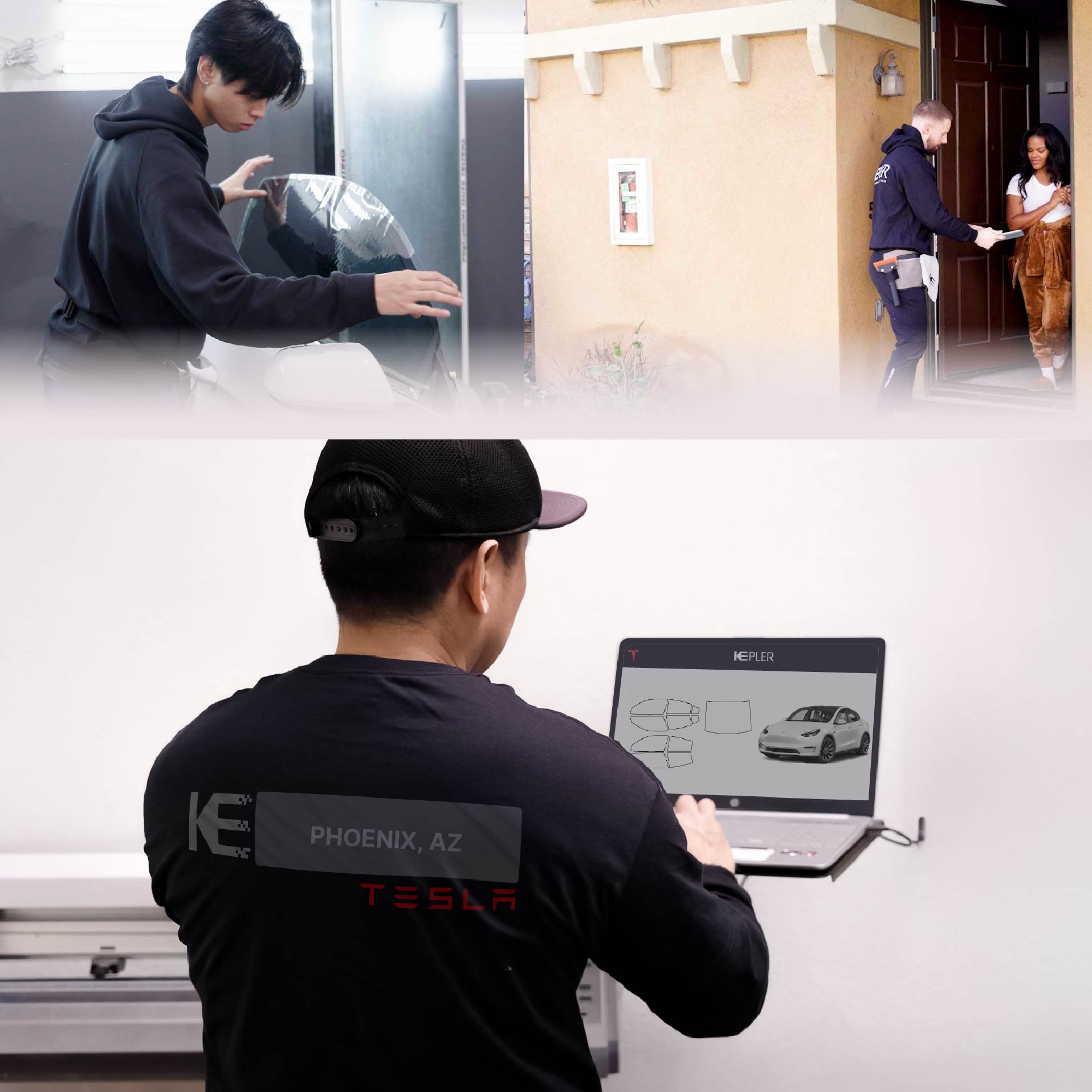 Expert Technician Installing Advanced Window Tint to Tesla in Phoenix