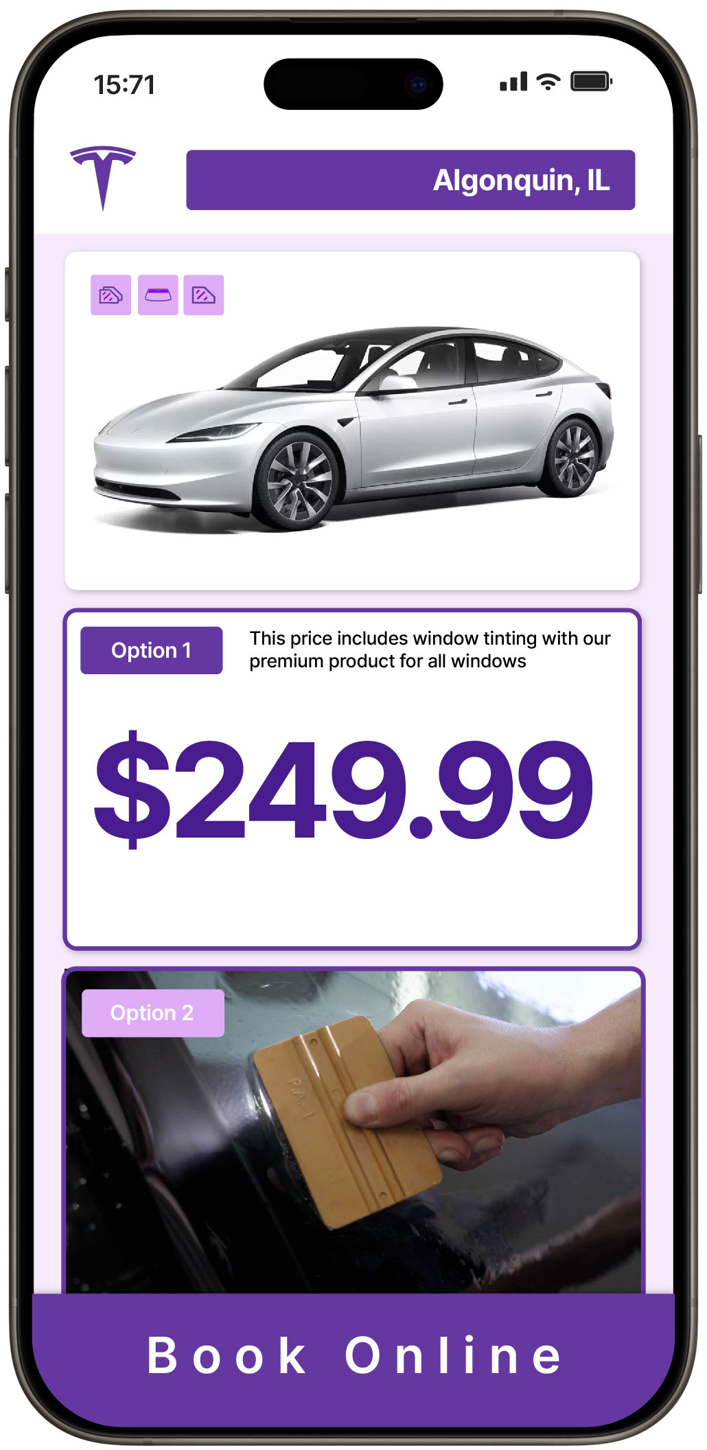 View Competitive Tesla Window Tinting Prices in Algonquin, Illinois