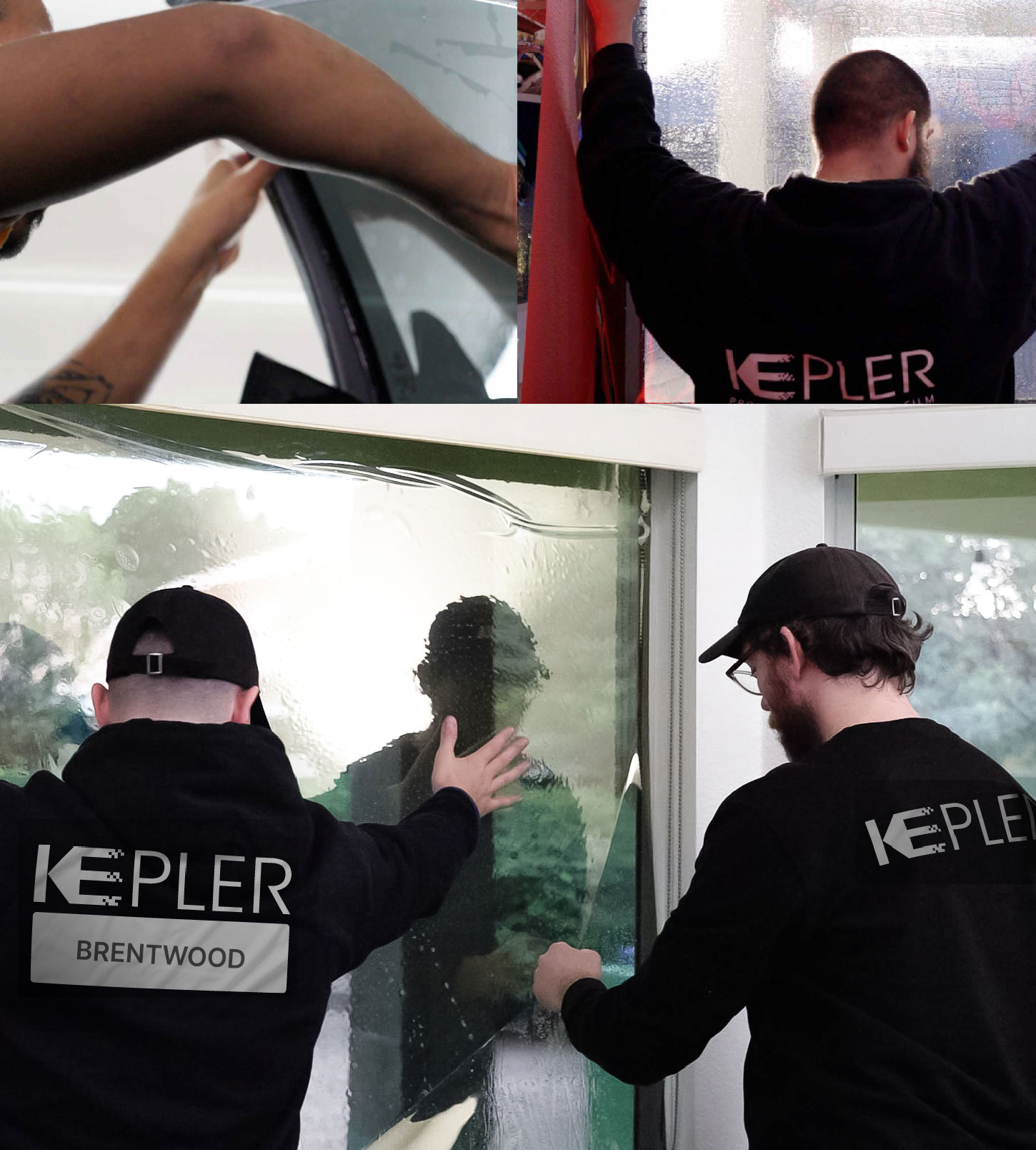 Expert Technician Applying Ceramic Window Tint to Home in Brentwood