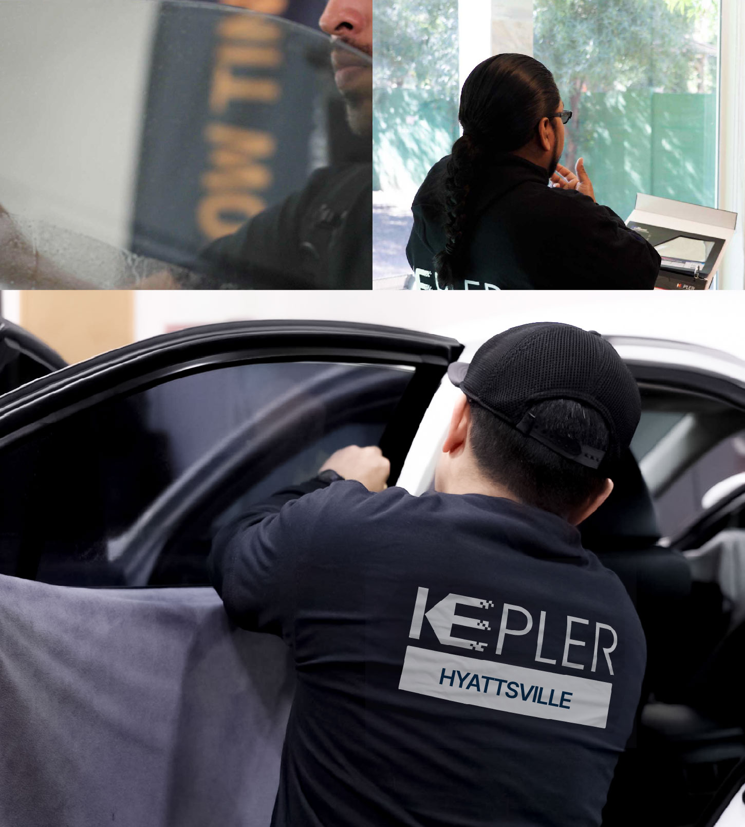 Automotive Window Tinting Expert Applying Film in Hyattsville, Maryland