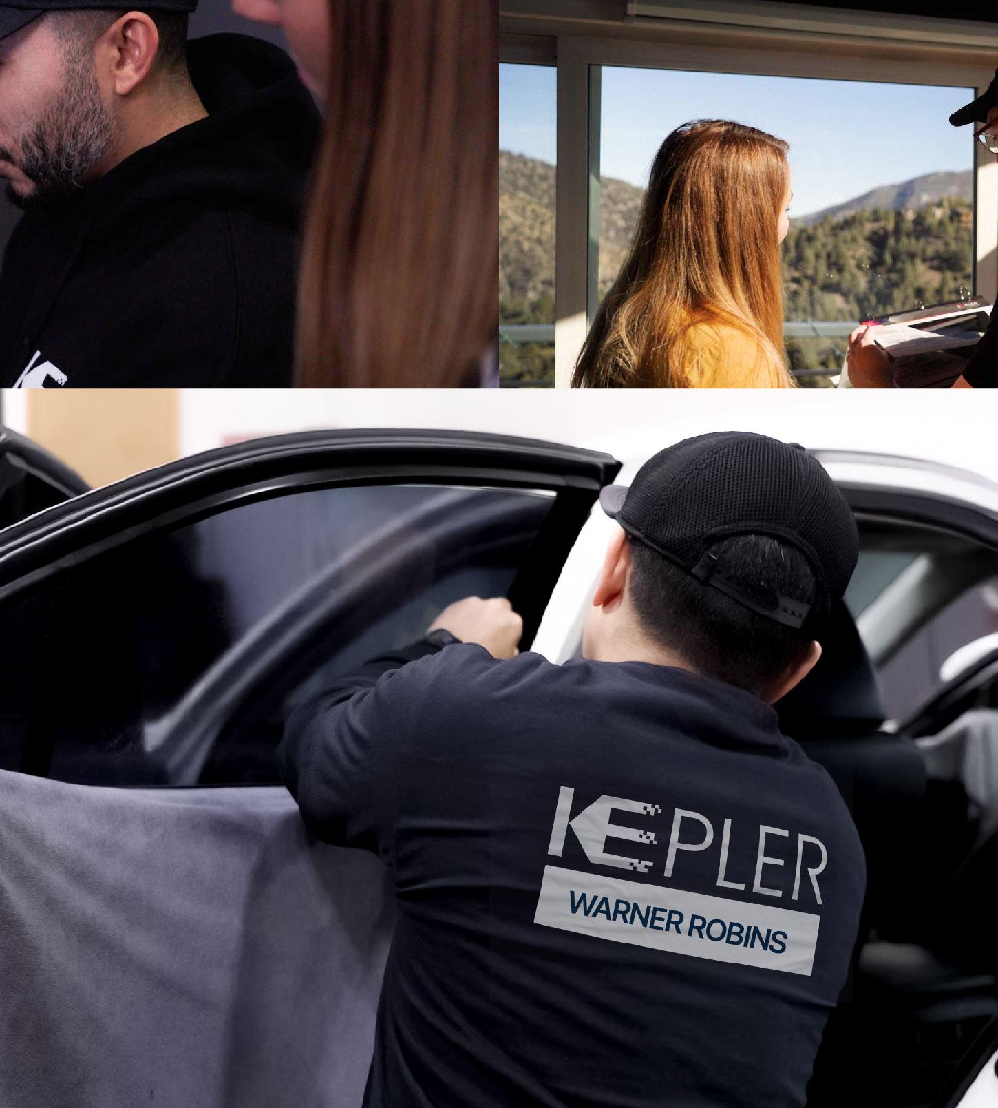 Automotive Window Tinting Expert Applying Film in Warner Robins, Georgia