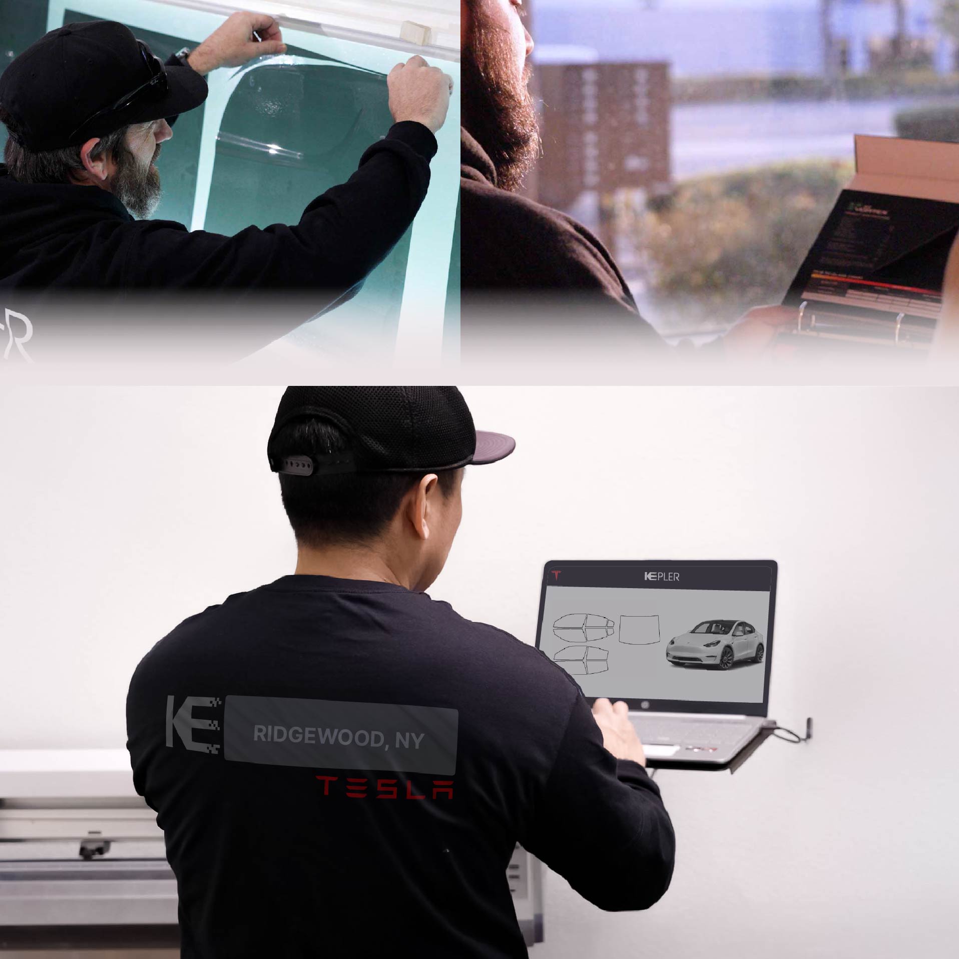 Kepler Technician Installing High-tech Window Tint to Tesla in Ridgewood