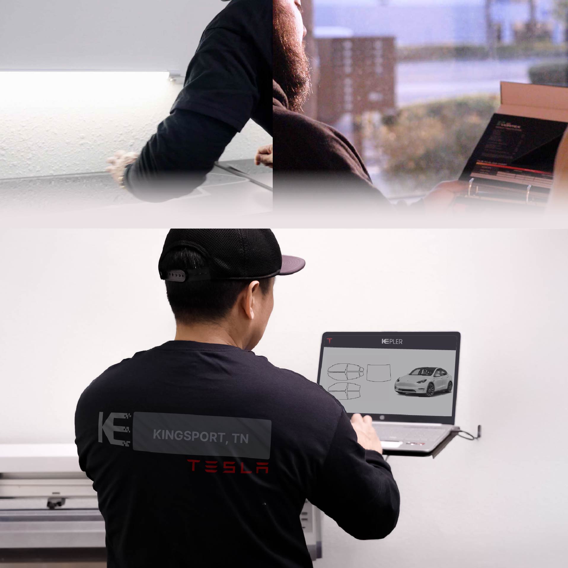 Kepler Technician Installing High-tech Window Tint to Tesla in Kingsport