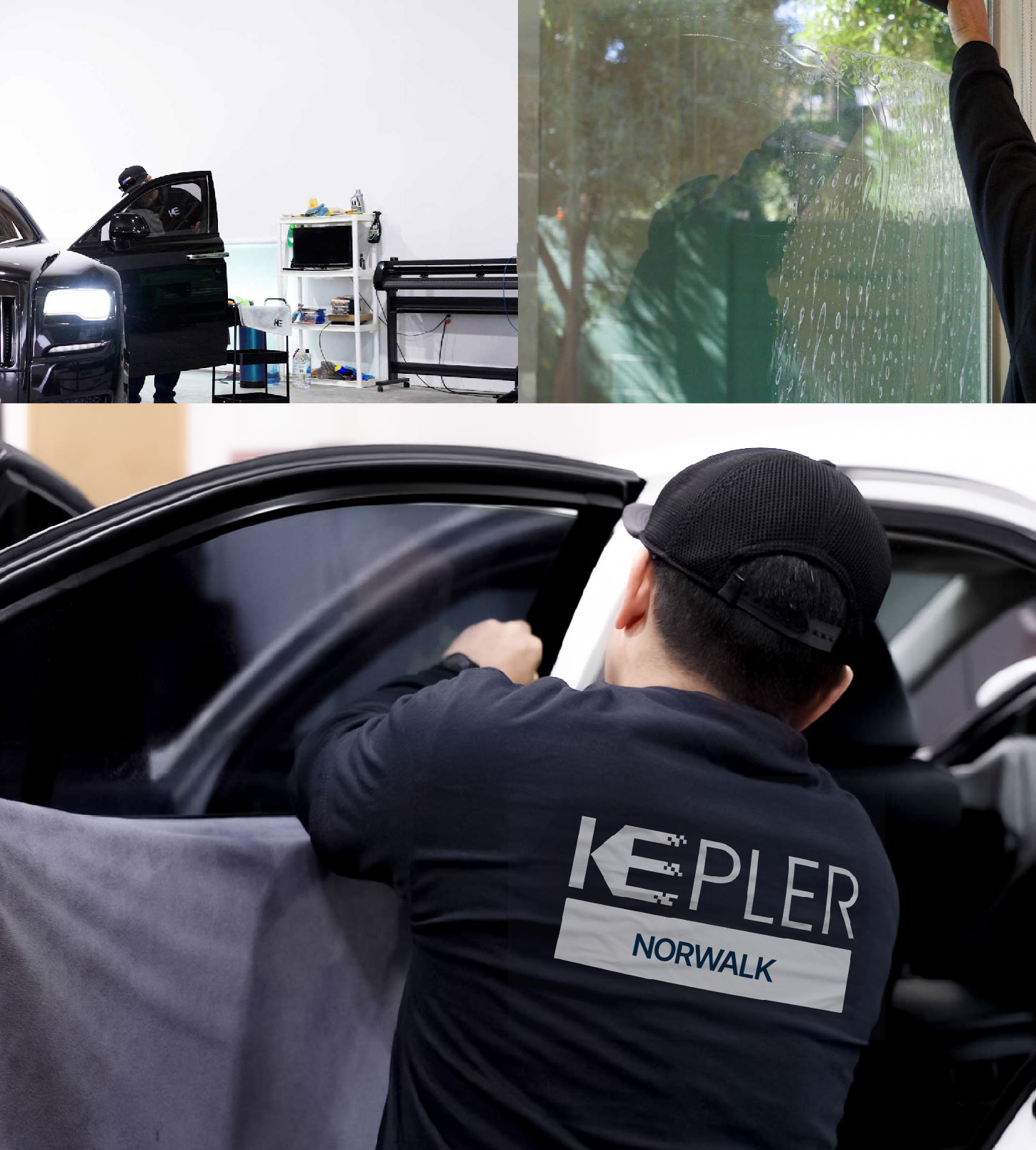 Automotive Window Tinting Expert Applying Film in Norwalk, Connecticut