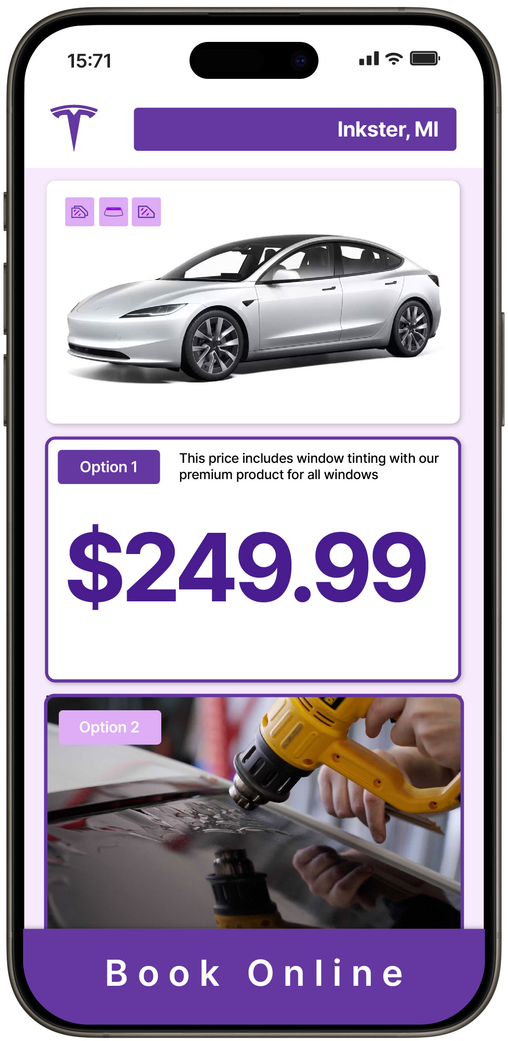 View Competitive Tesla Window Tinting Costs in Inkster, Michigan