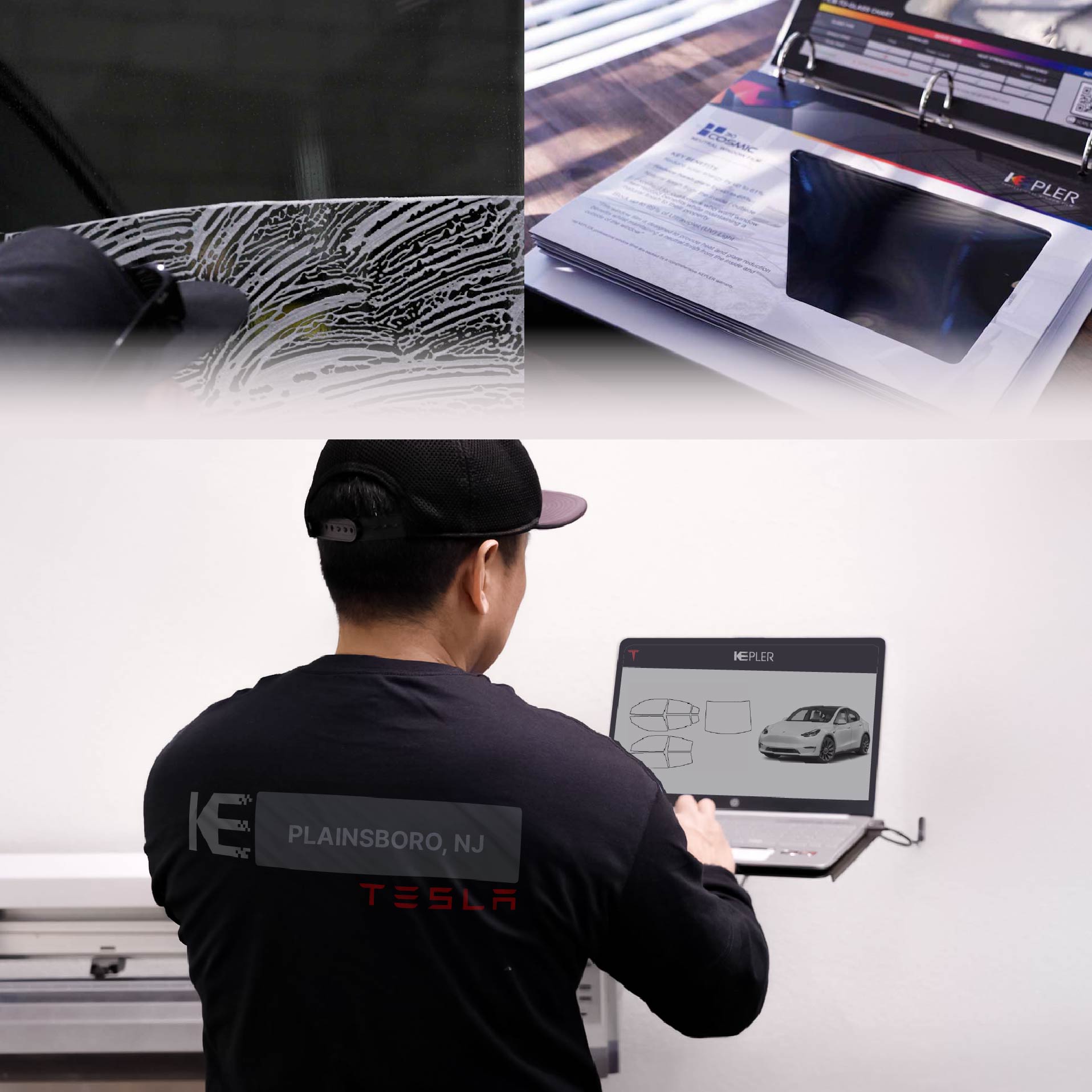 Kepler Technician Applying High-tech Window Tint to Tesla in Plainsboro