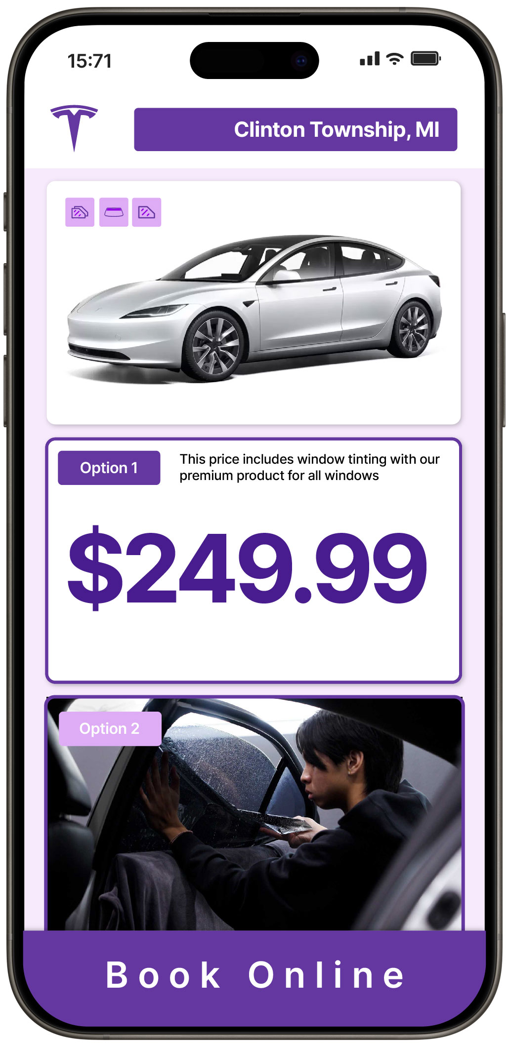 View Reasonable Tesla Window Tinting Rates in Clinton Township, Michigan