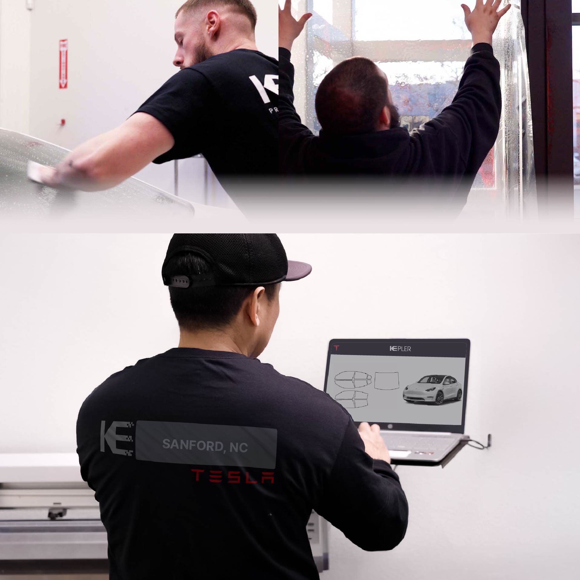 Kepler Technician Installing Advanced Window Tint to Tesla in Sanford