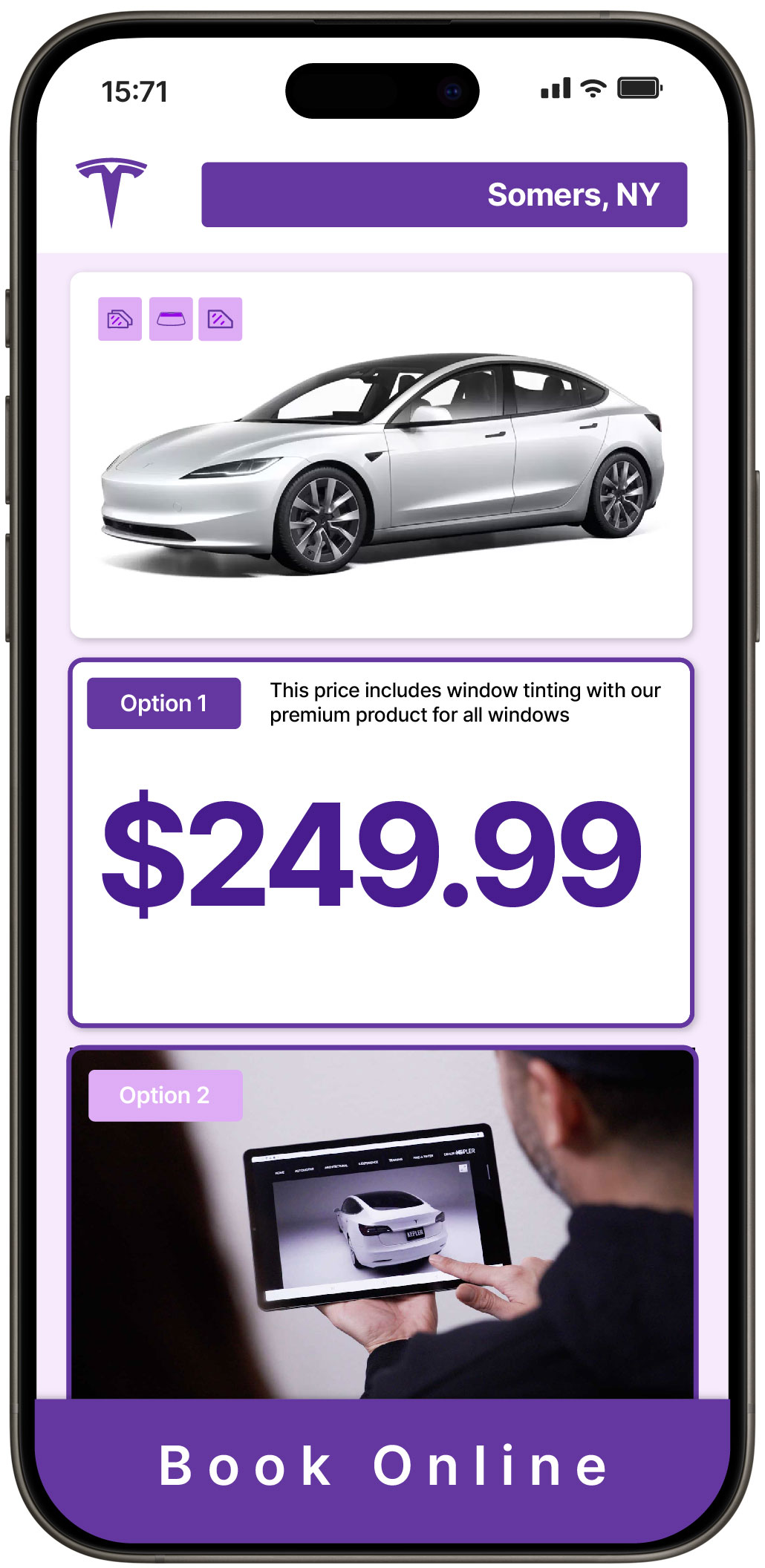 View Competitive Tesla Window Tinting Costs in Somers, New York