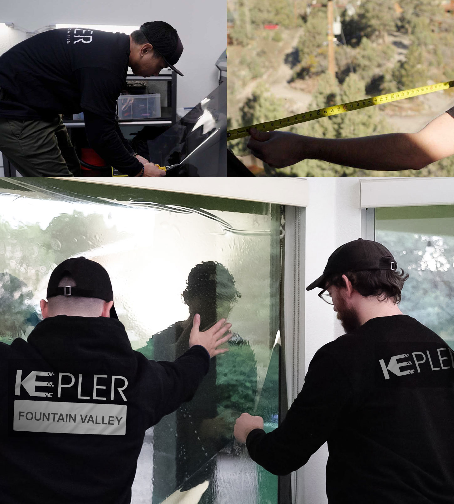 Expert Technician Applying High-tech Window Tint to Home in Fountain Valley