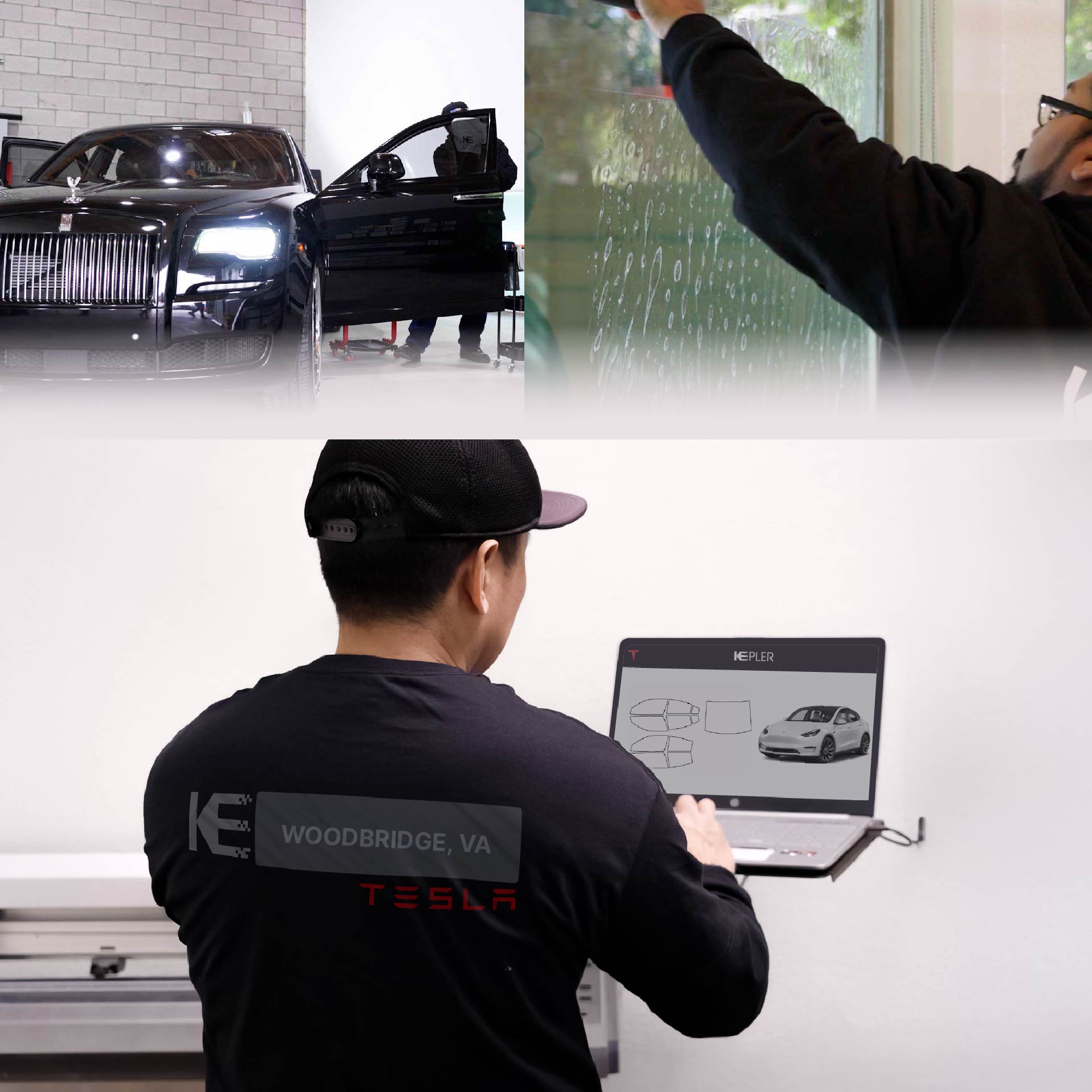 Kepler Technician Installing Advanced Window Tint to Tesla in Woodbridge