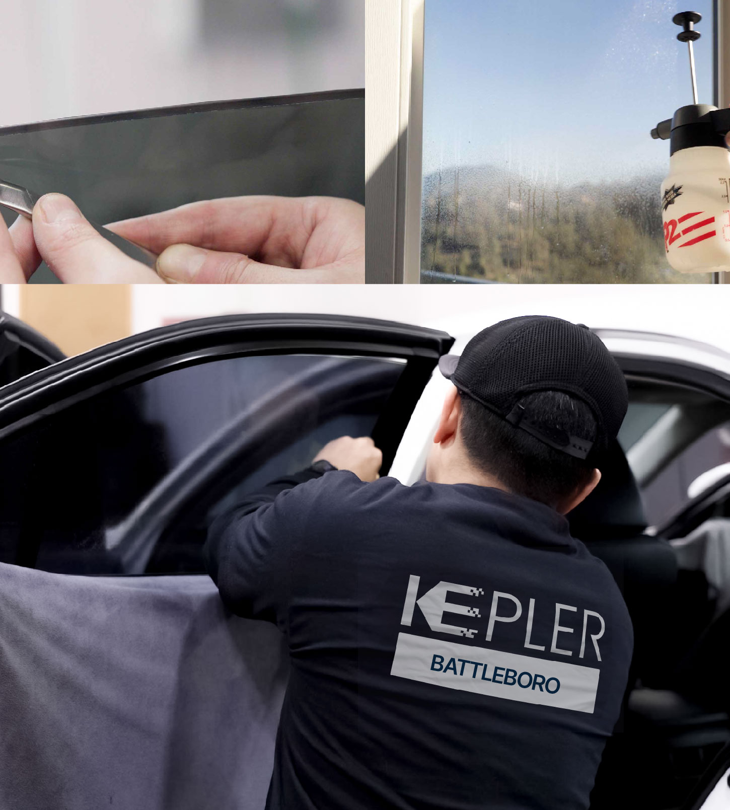 Automotive Window Tinting Expert Applying Film in Battleboro, North Carolina