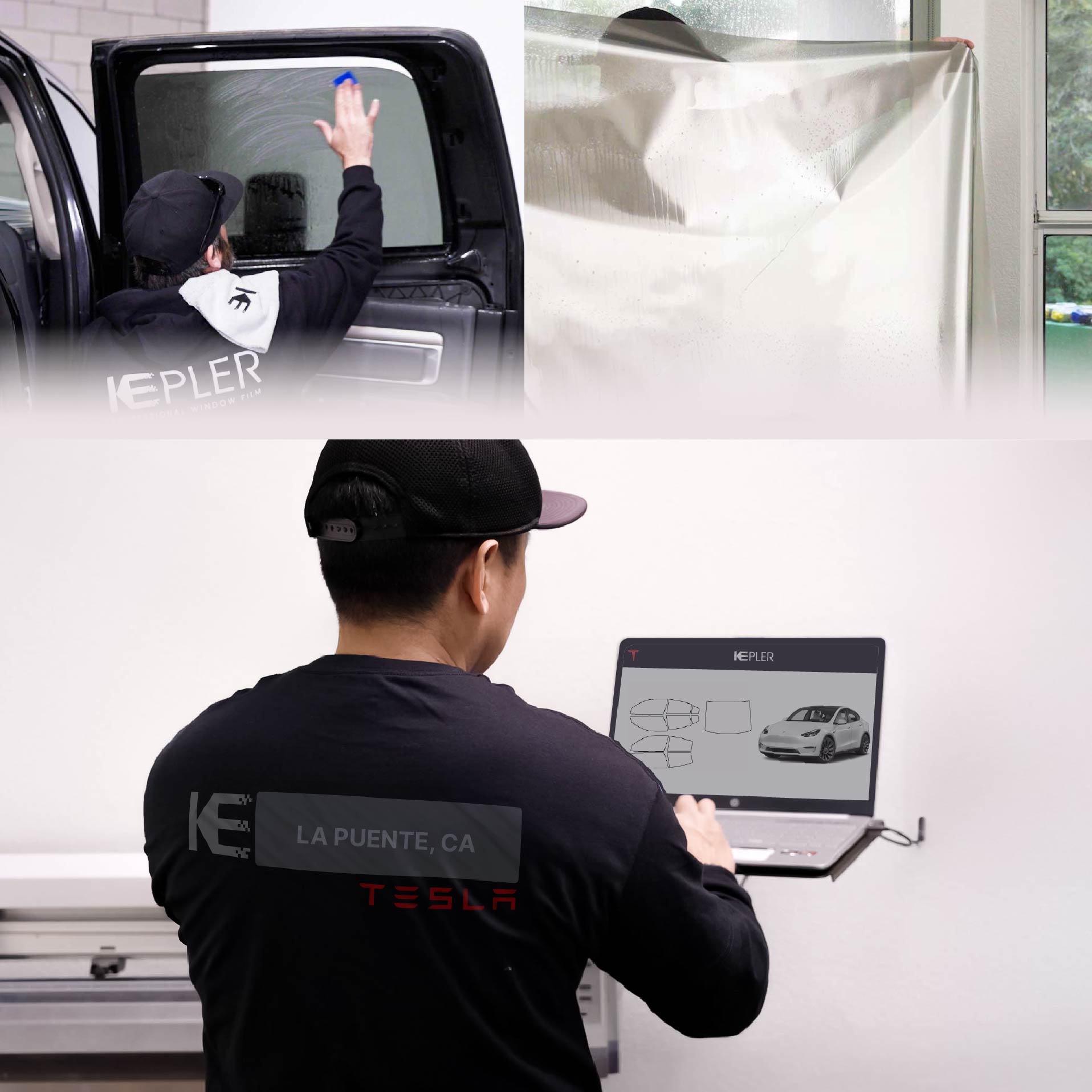 Expert Technician Installing High-tech Window Tint to Tesla in La Puente