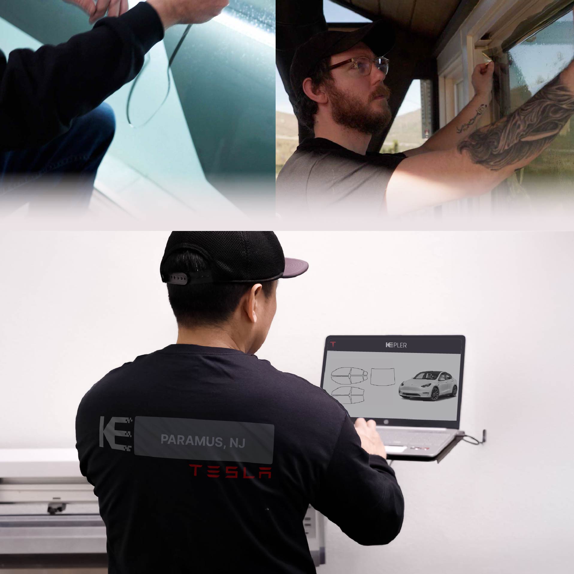 Kepler Technician Fitting High-tech Window Tint to Tesla in Paramus