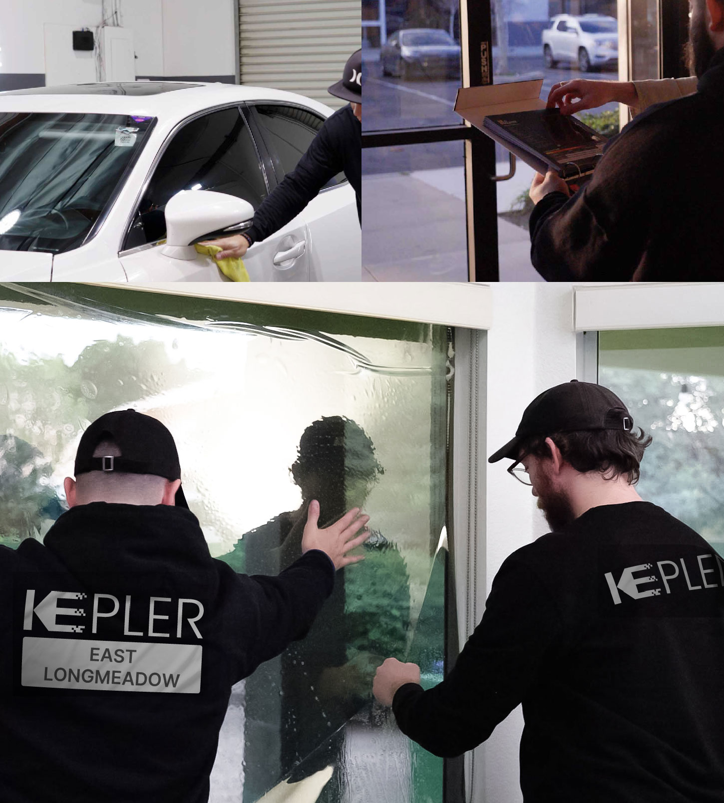 Expert Technician Installing High-tech Window Tint to Home in East Longmeadow