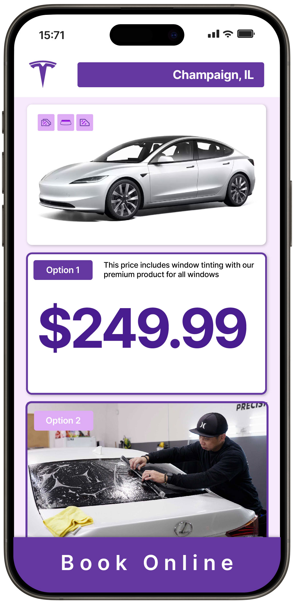 View Competitive Tesla Window Tinting Rates in Champaign, Illinois