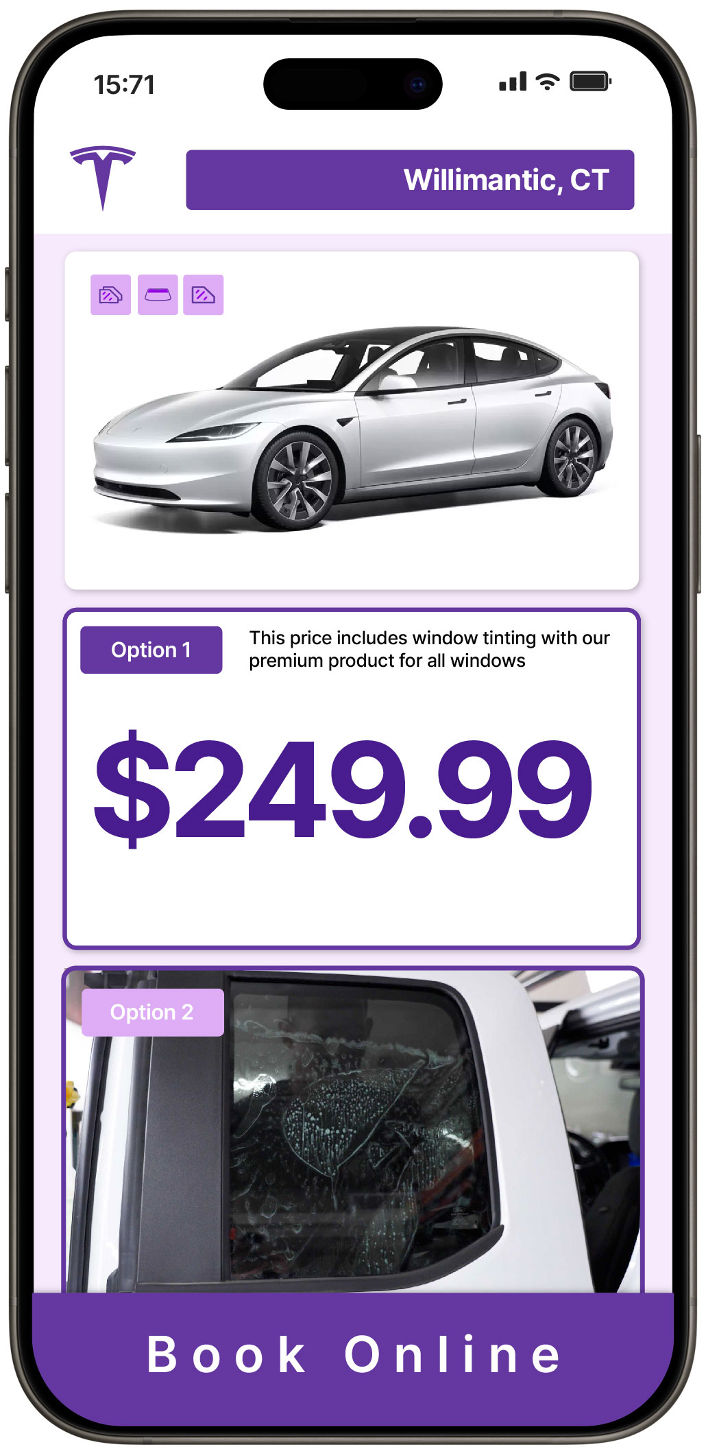 View Competitive Tesla Window Tinting Costs in Willimantic, Connecticut