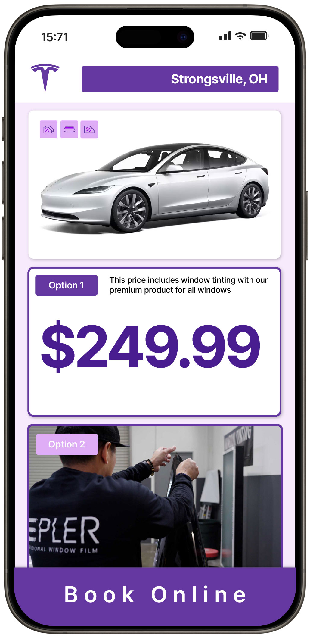 View Competitive Tesla Window Tinting Costs in Strongsville, Ohio