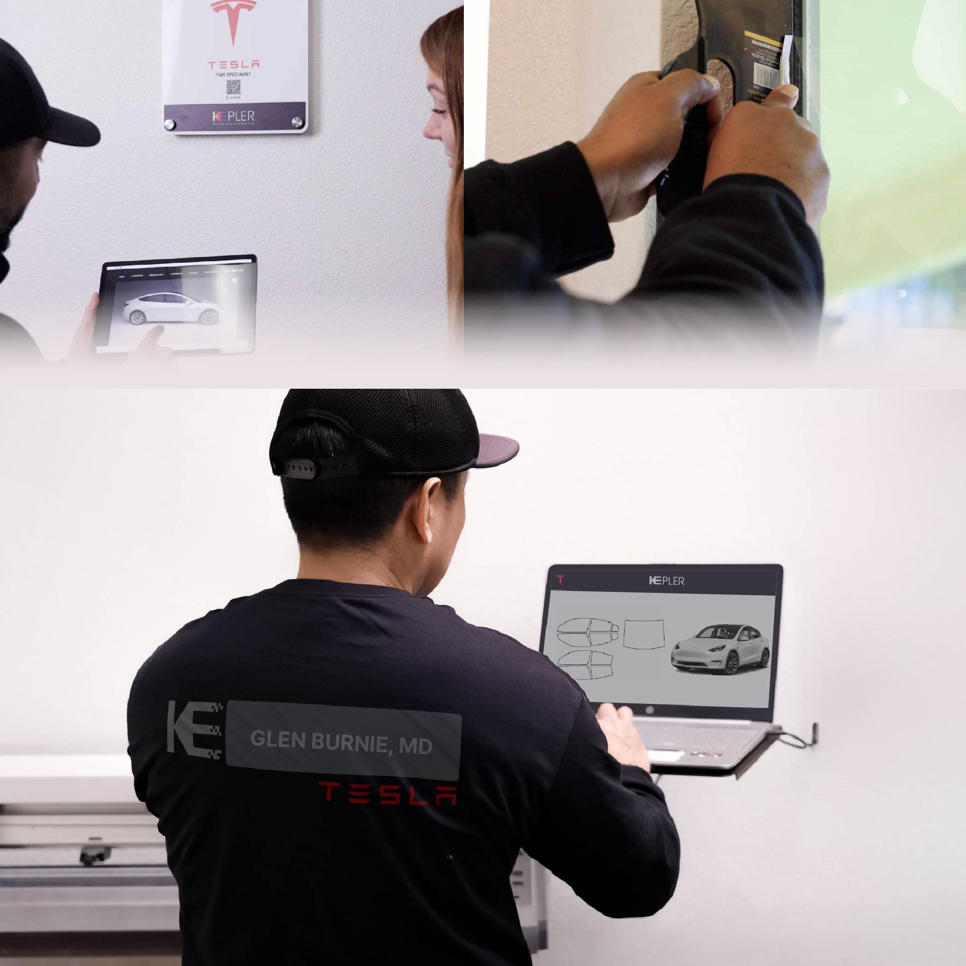 Expert Technician Installing High-tech Window Tint to Tesla in Glen Burnie