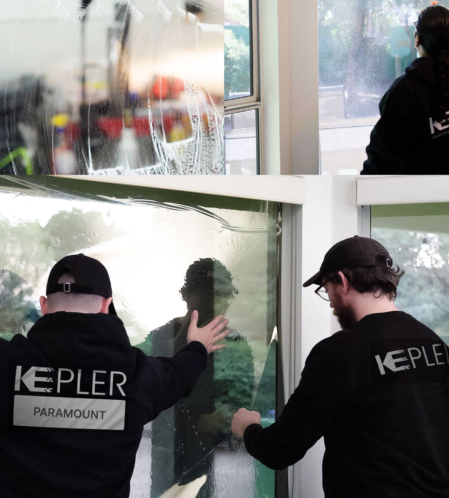 Expert Technician Fitting Advanced Window Tint to Home in Paramount