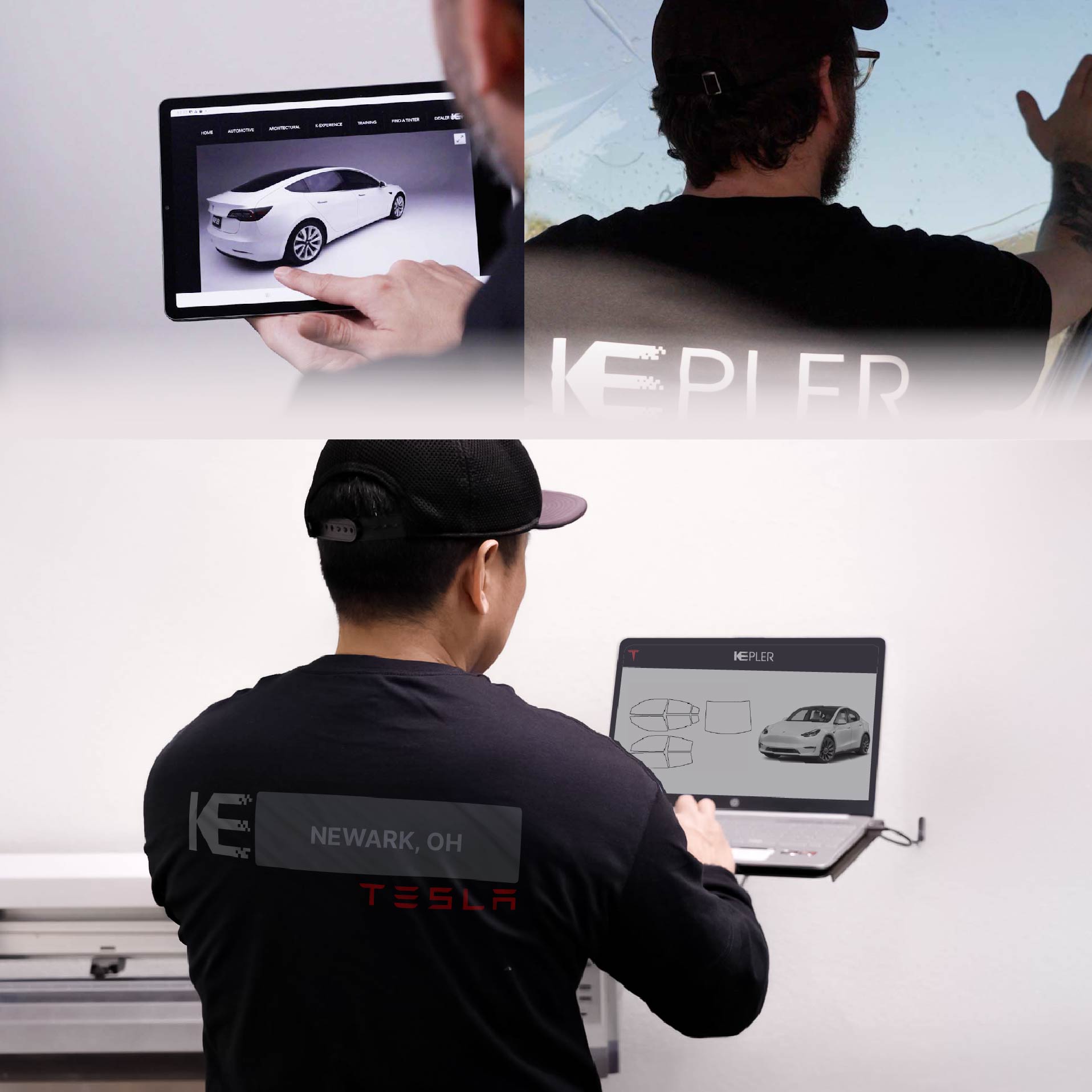 Expert Technician Installing Ceramic Window Tint to Tesla in Newark