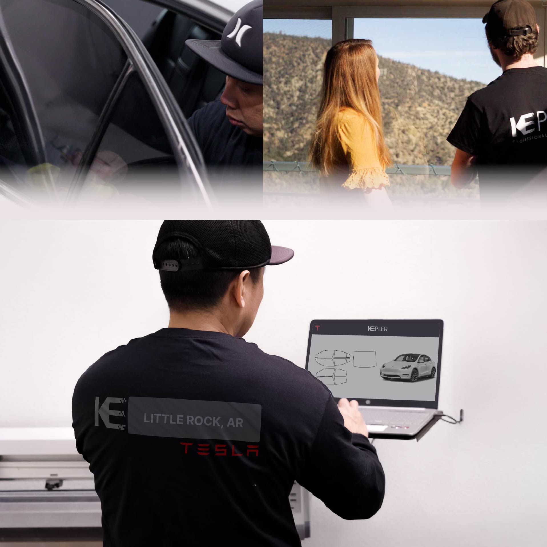 Expert Technician Fitting Advanced Window Tint to Tesla in Little Rock