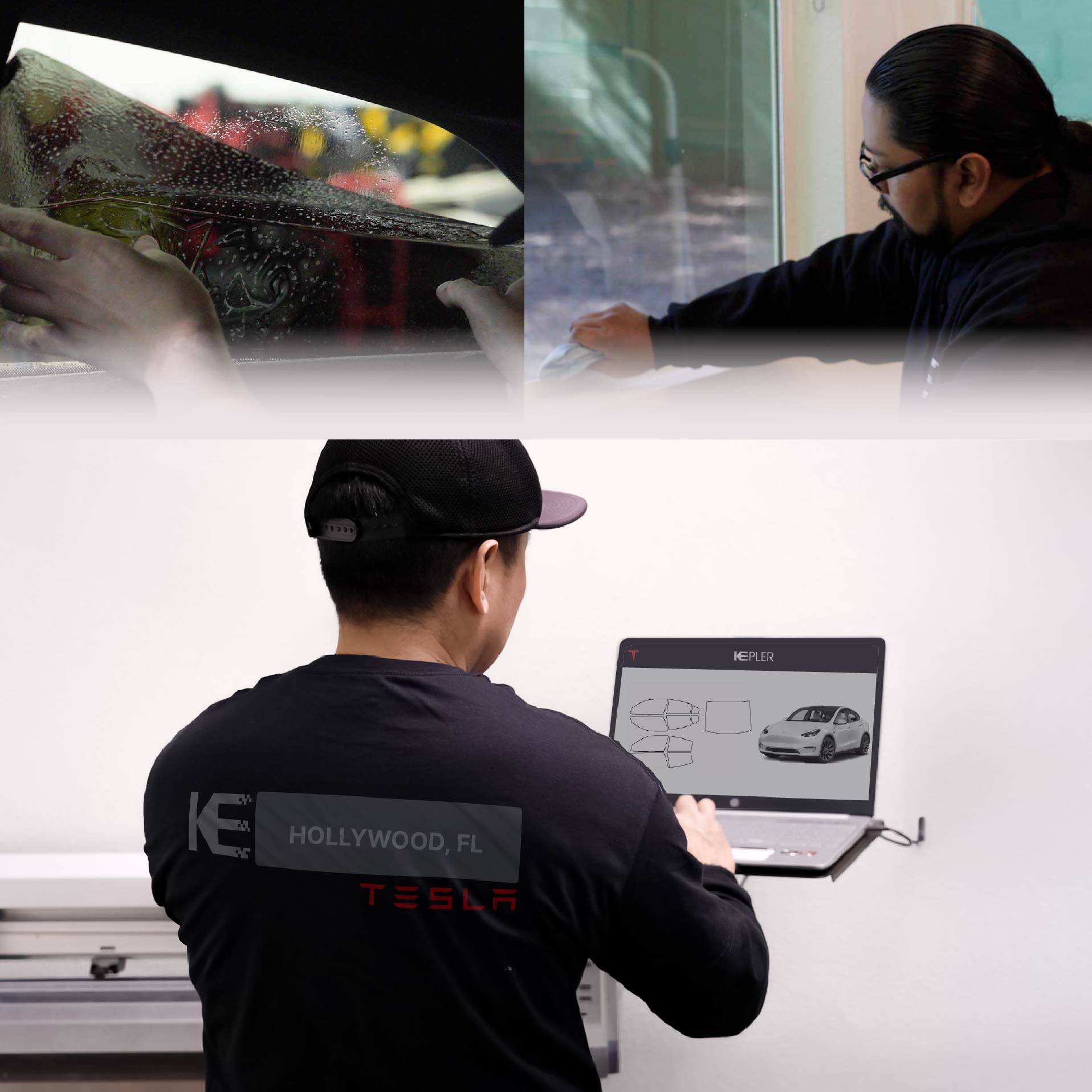 Kepler Technician Fitting High-tech Window Tint to Tesla in Hollywood