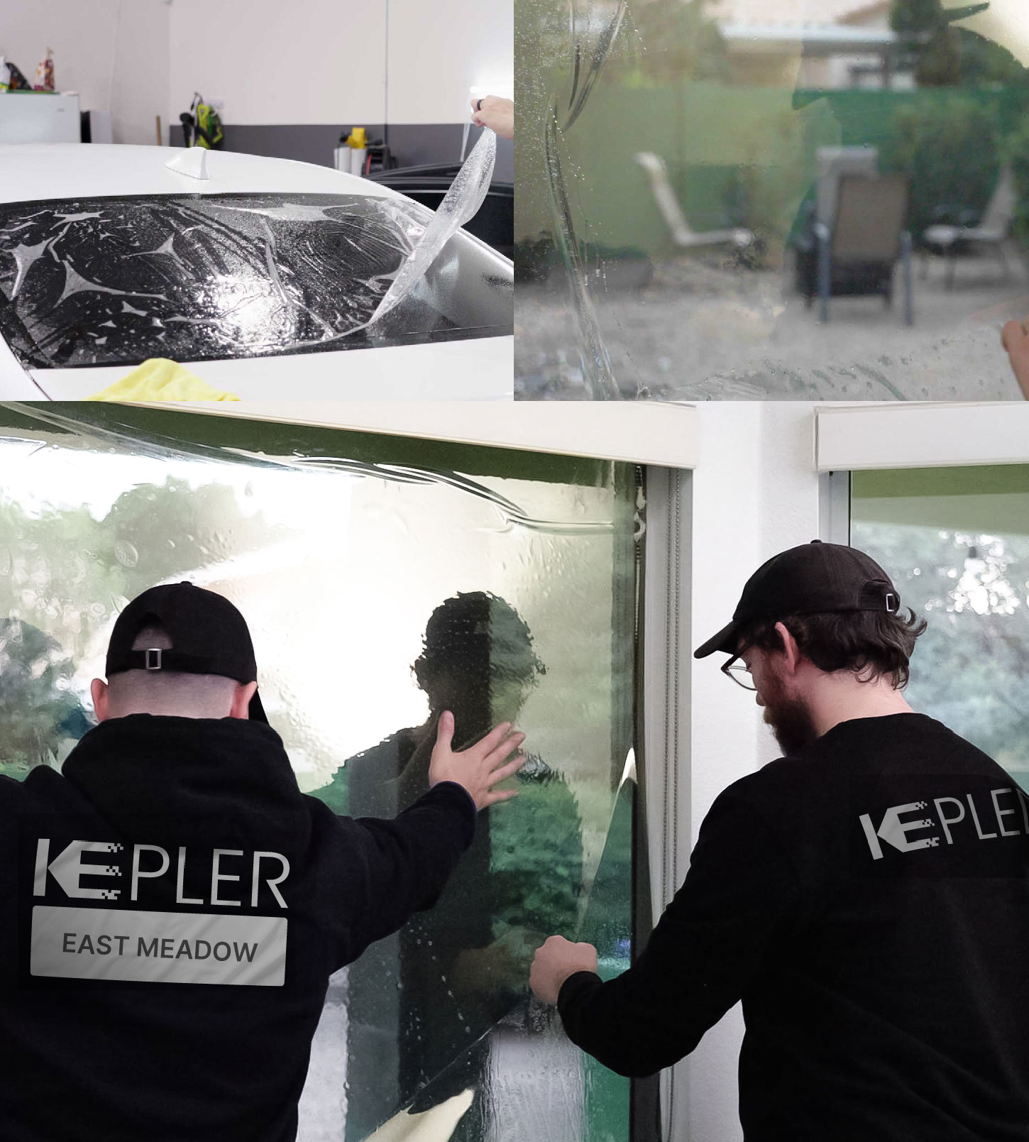 Expert Technician Installing High-tech Window Tint to Home in East Meadow