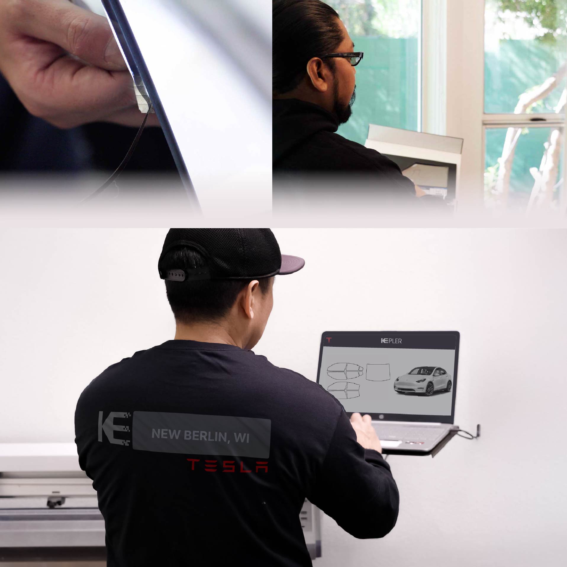 Expert Technician Installing Ceramic Window Tint to Tesla in New Berlin