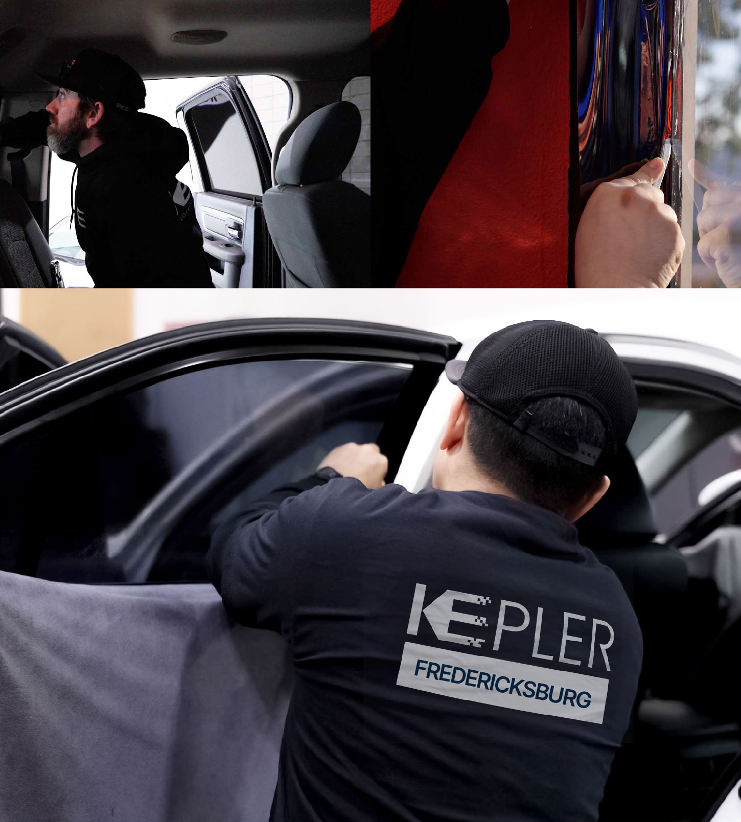 Automotive Window Tinting Expert Applying Film in Fredericksburg, Virginia