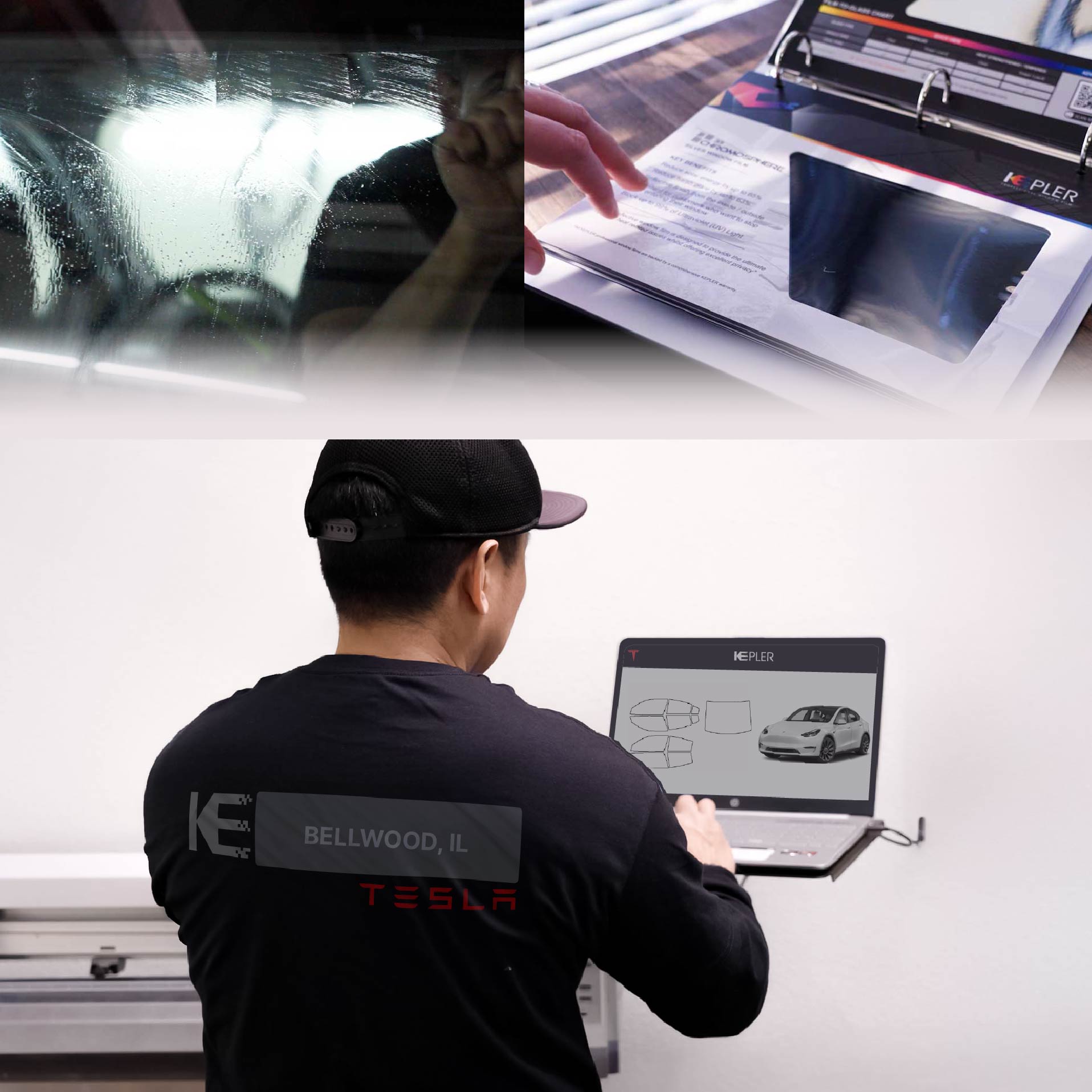 Kepler Technician Installing High-tech Window Tint to Tesla in Bellwood