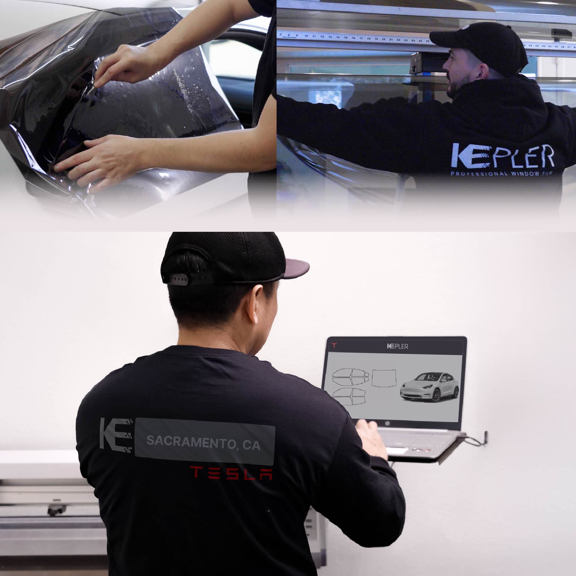 Kepler Technician Installing High-tech Window Tint to Tesla in Sacramento