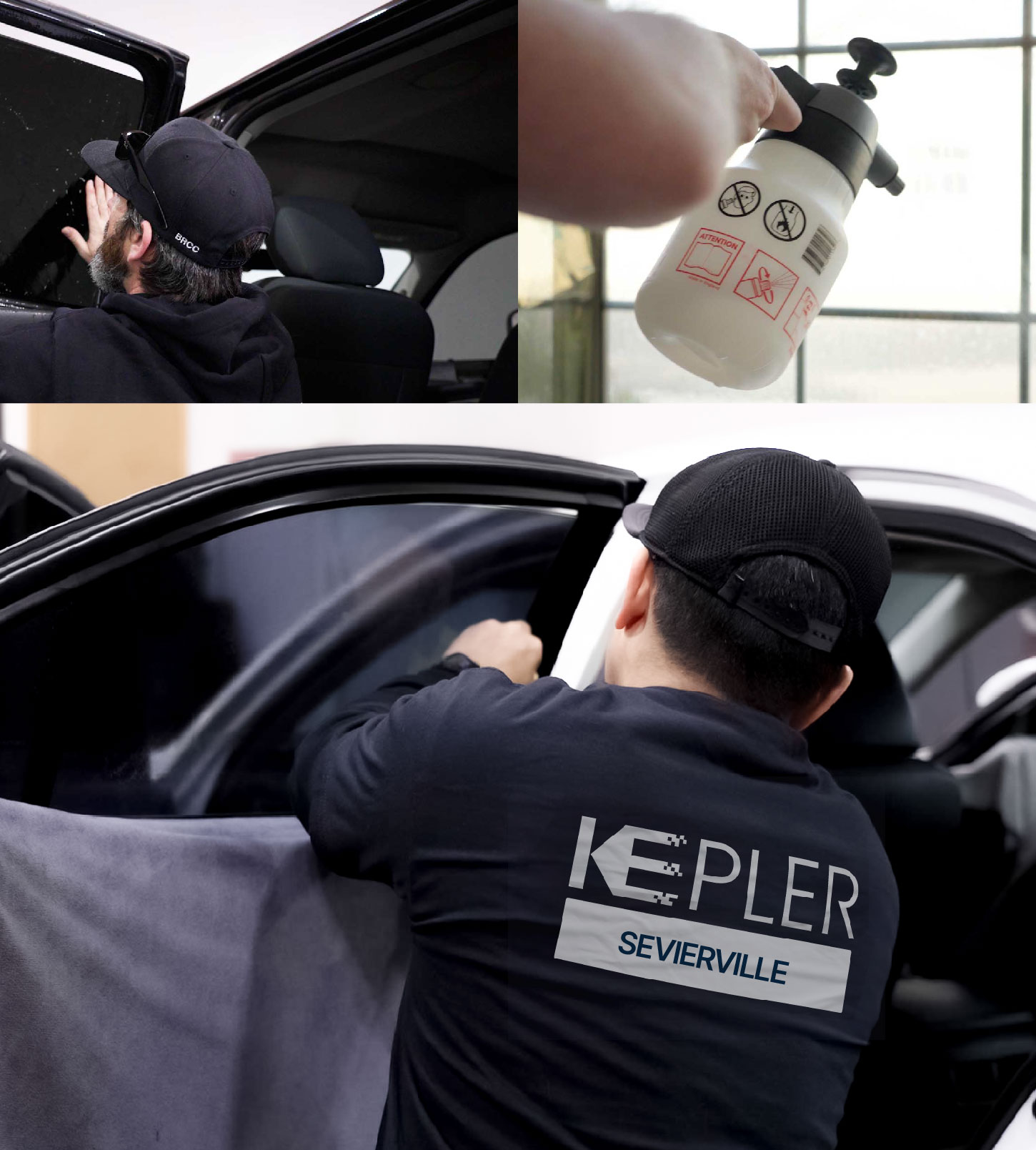 Automotive Window Tinting Expert Applying Film in Sevierville, Tennessee