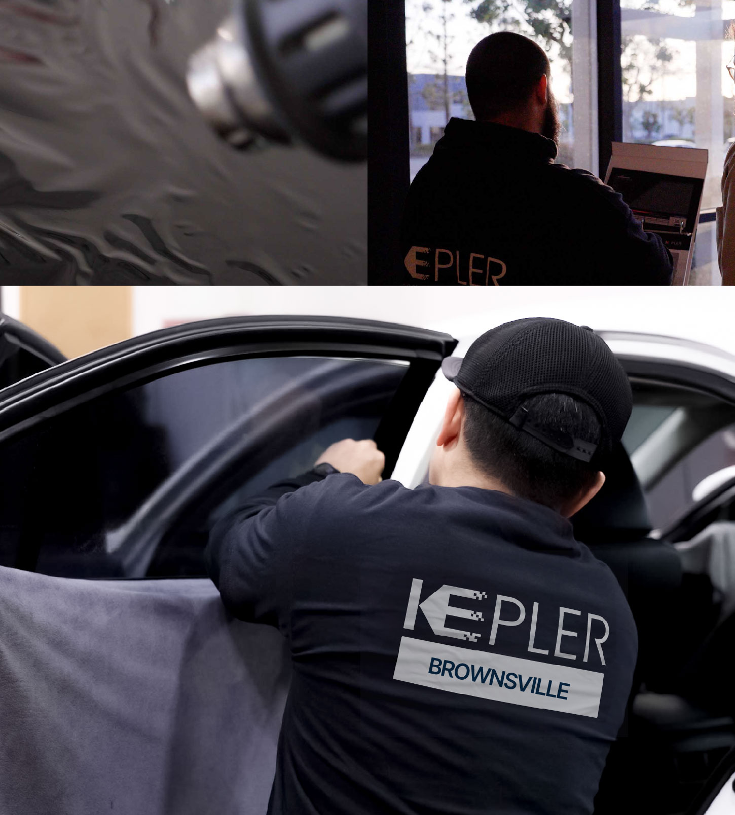 Automotive Window Tinting Expert Applying Film in Brownsville, Texas