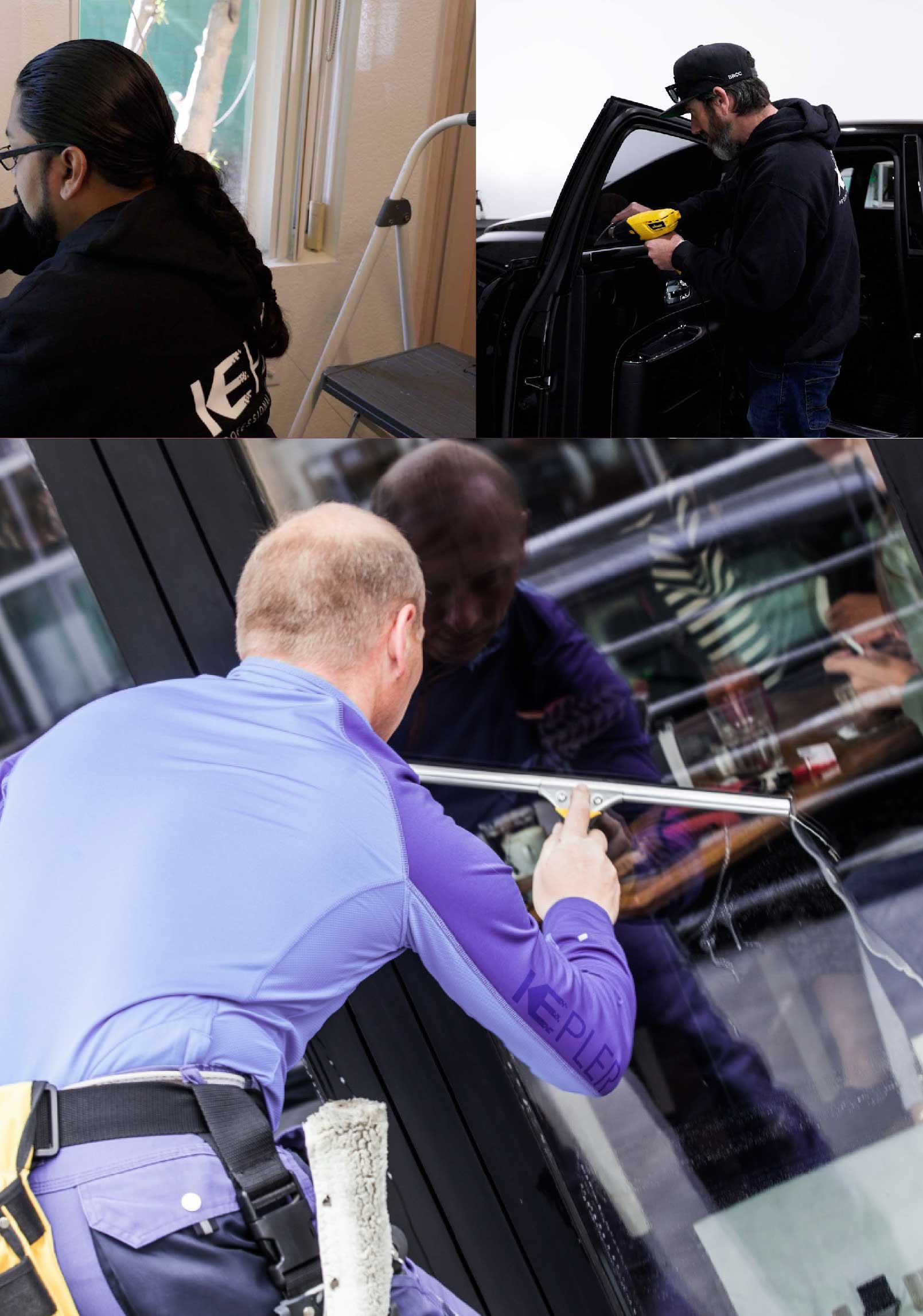 Kepler Skilled Applying Anti-Graffiti Window Film to a Freeport Shop Front