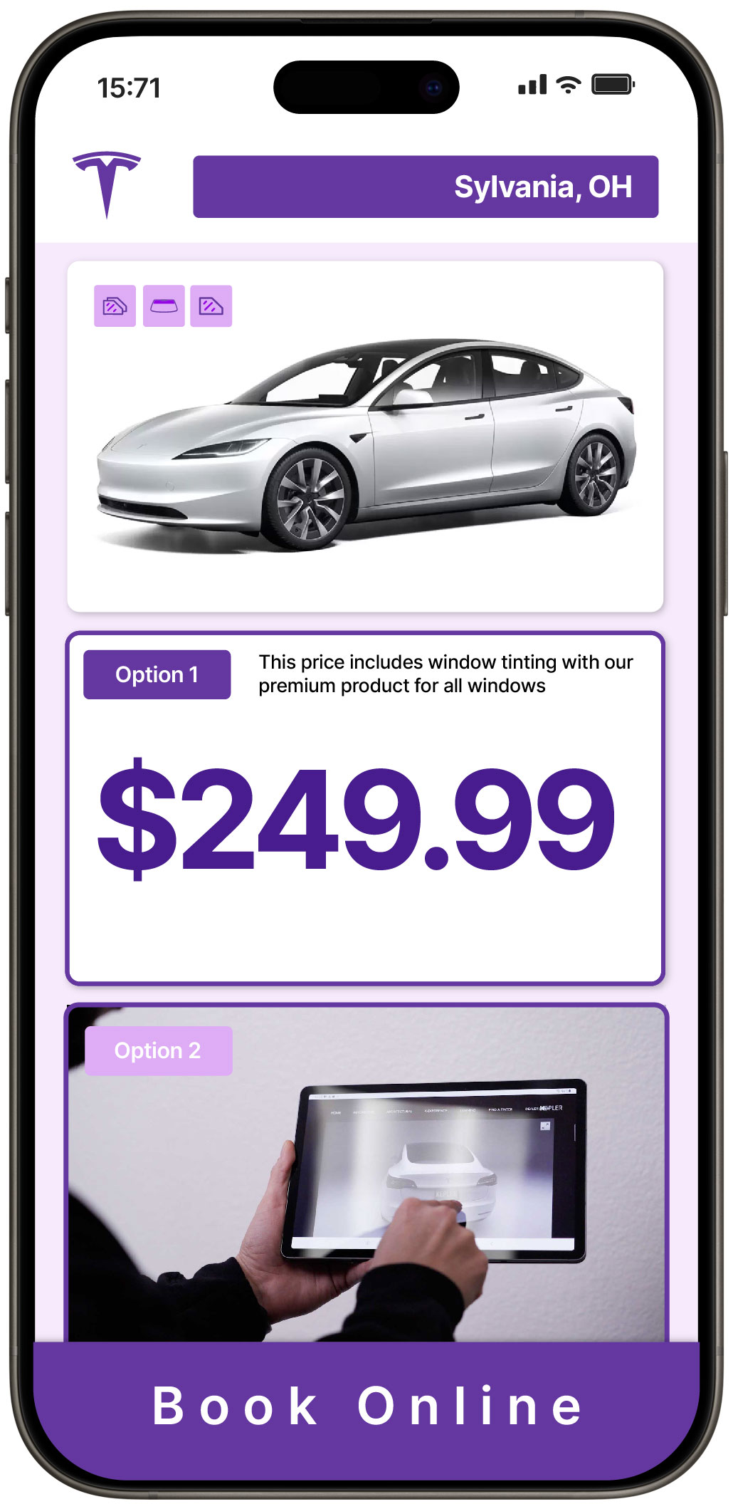 View Competitive Tesla Window Tinting Rates in Sylvania, Ohio