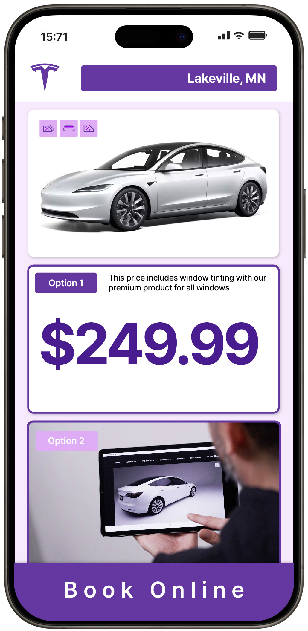 View Competitive Tesla Window Tinting Costs in Lakeville, Minnesota