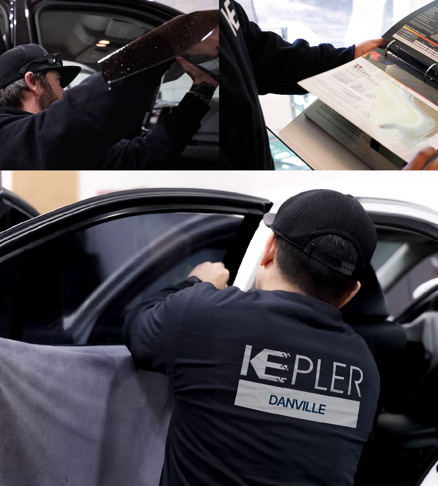 Automotive Window Tinting Expert Applying Film in Danville, Illinois