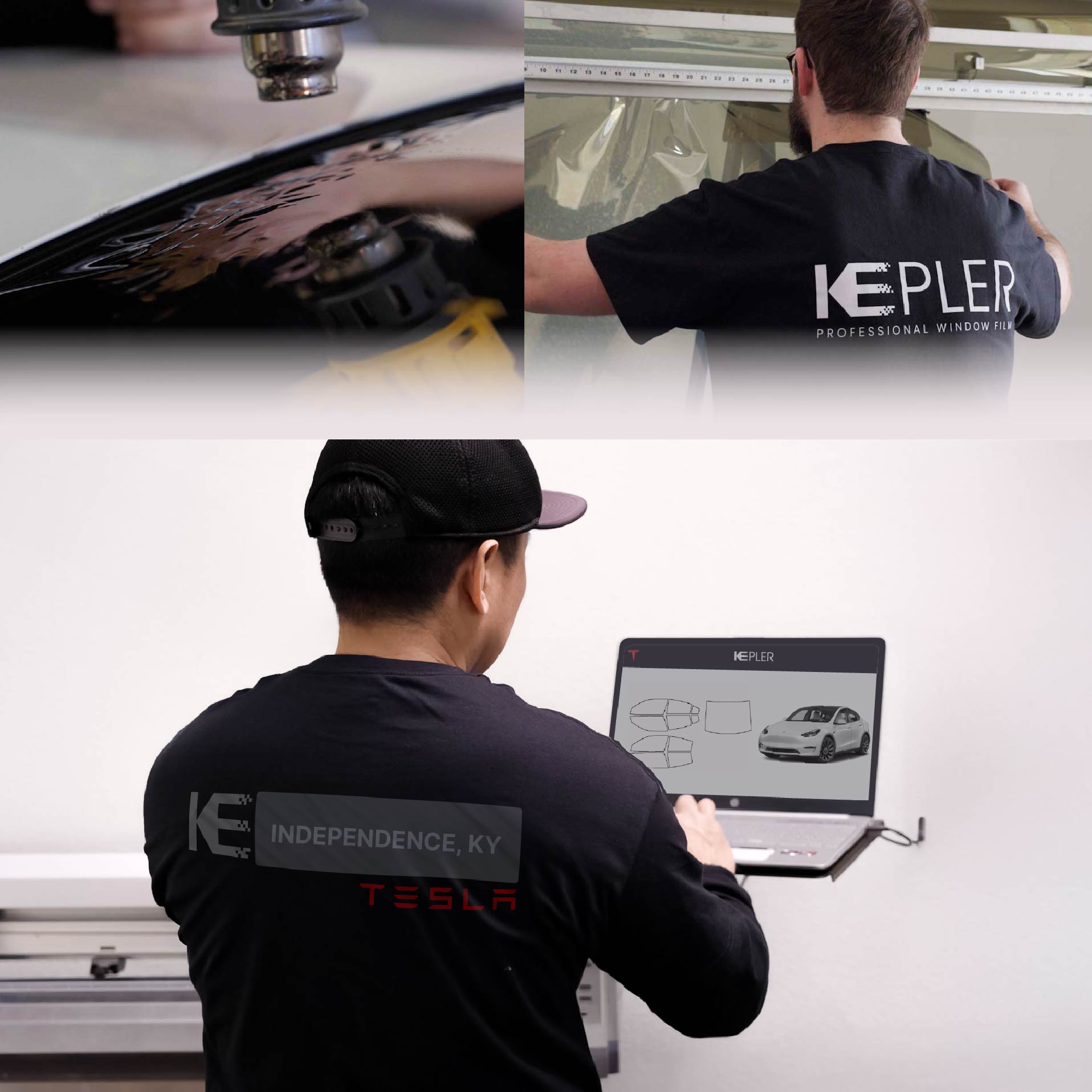 Expert Technician Installing Ceramic Window Tint to Tesla in Independence