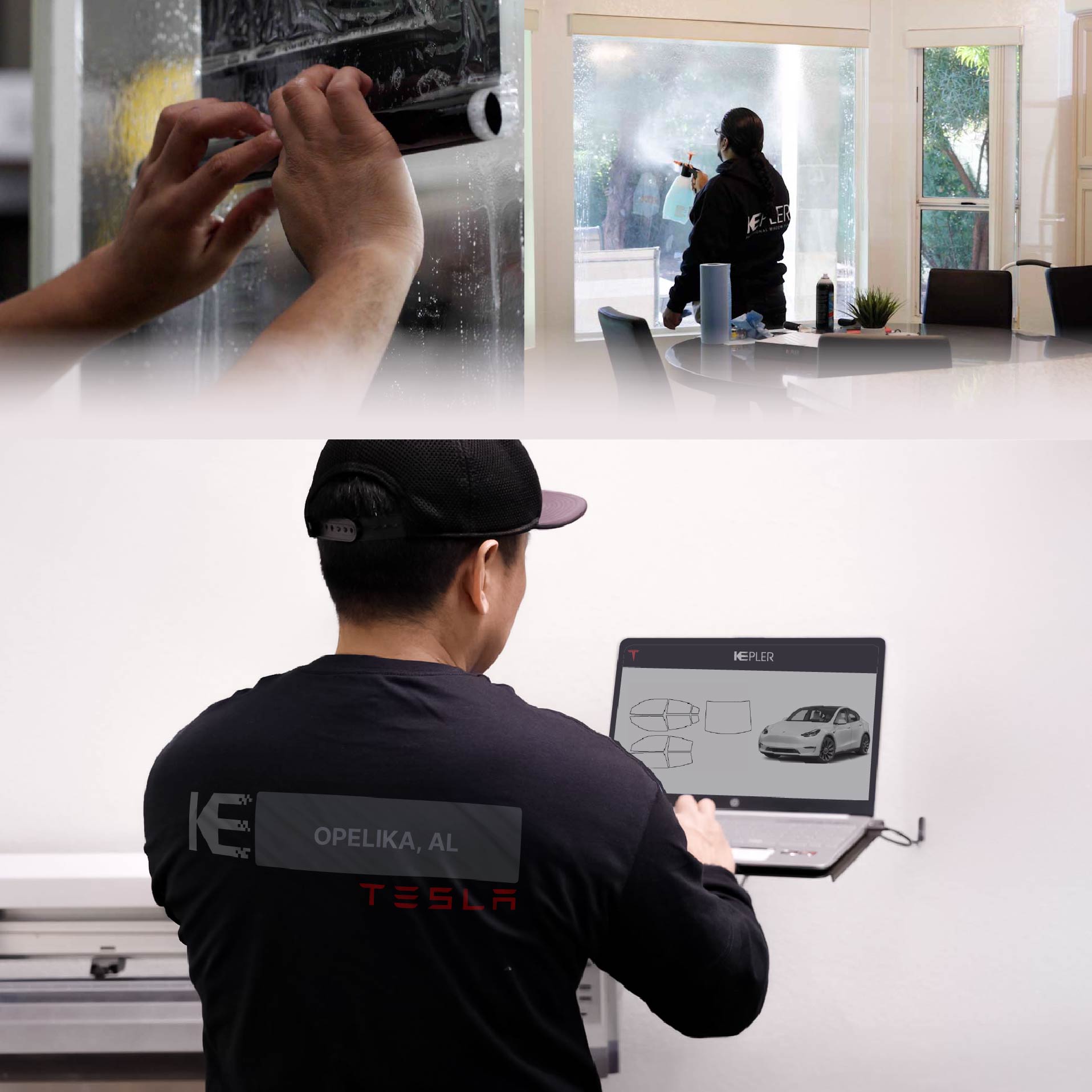 Expert Technician Installing Advanced Window Tint to Tesla in Opelika