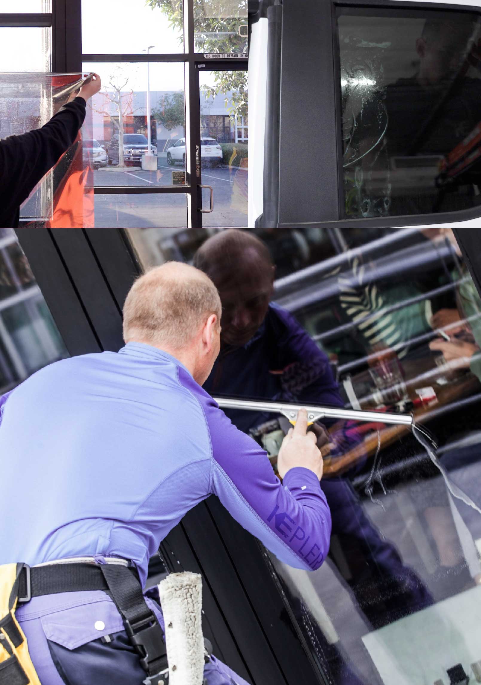 Kepler Professional Applying Anti-Graffiti Window Film to a Farmington Shop Front