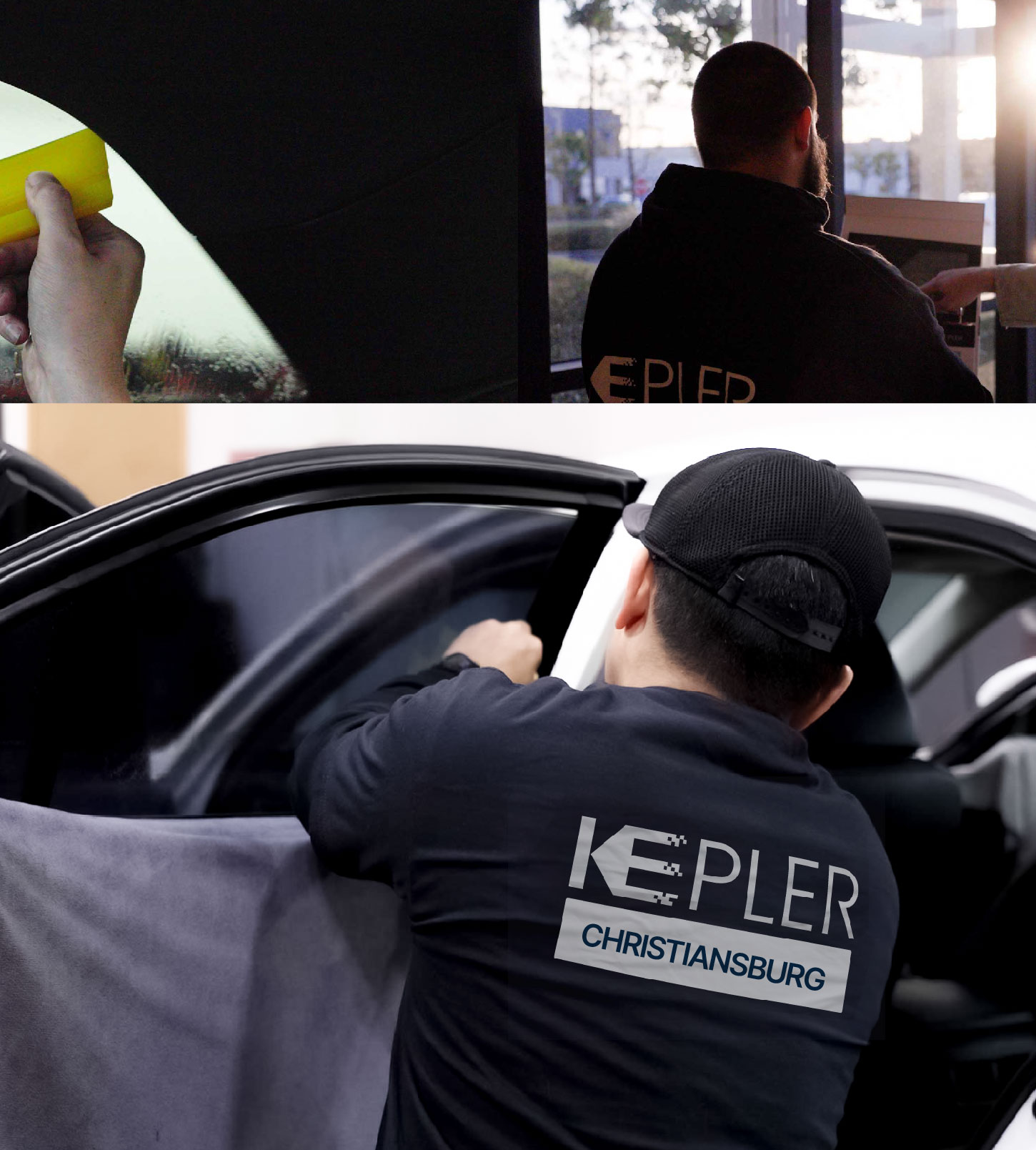 Automotive Window Tinting Expert Applying Film in Christiansburg, Virginia