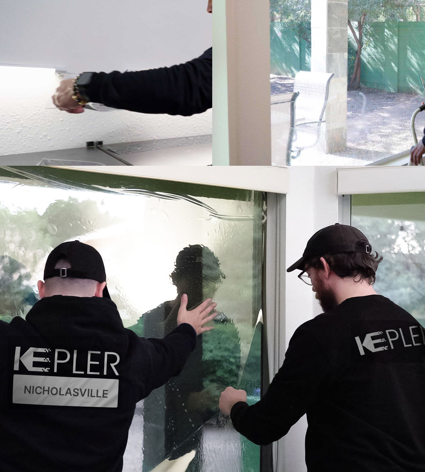 Expert Technician Applying Ceramic Window Tint to Home in Nicholasville