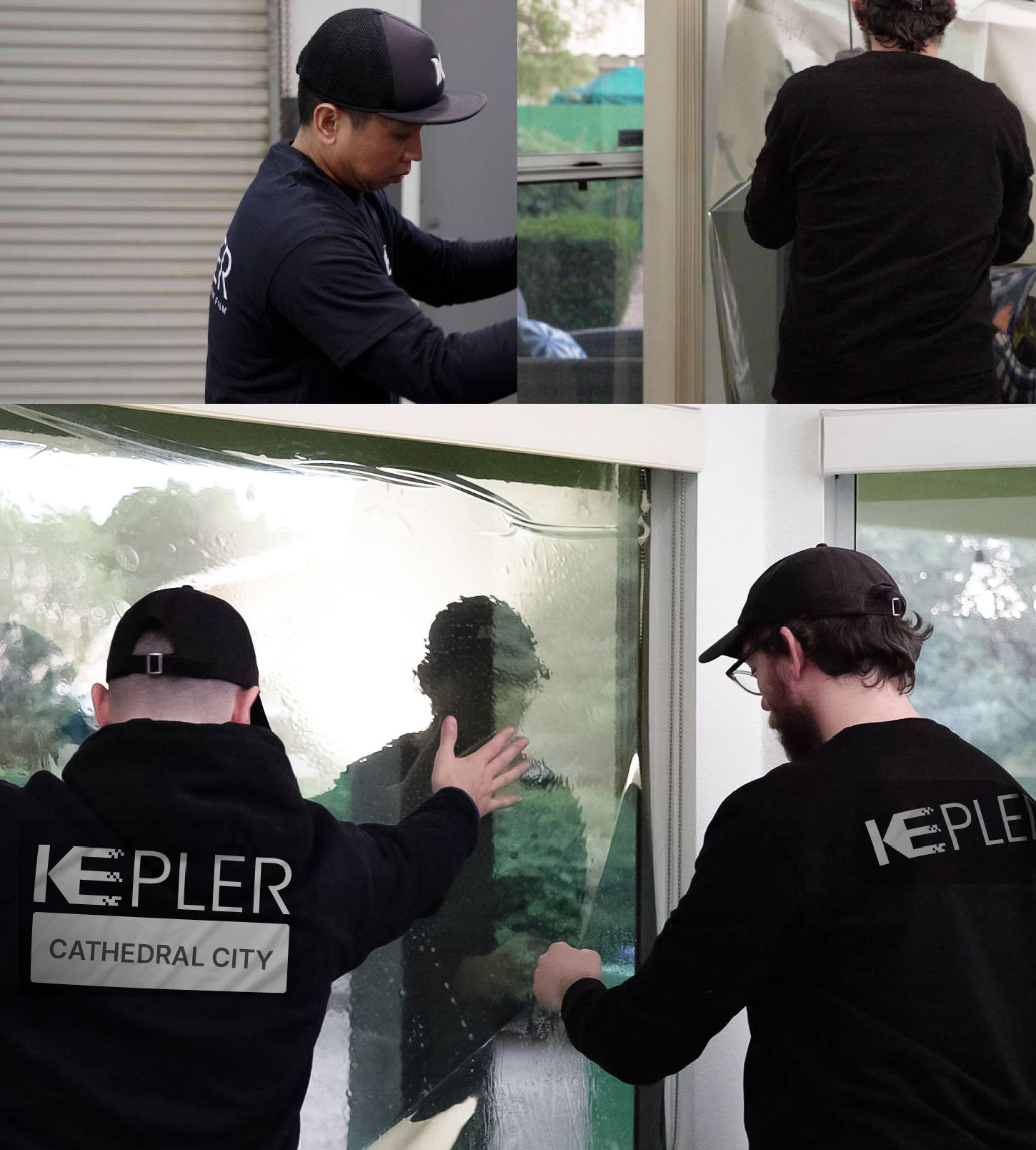 Expert Technician Fitting Ceramic Window Tint to Home in Cathedral City